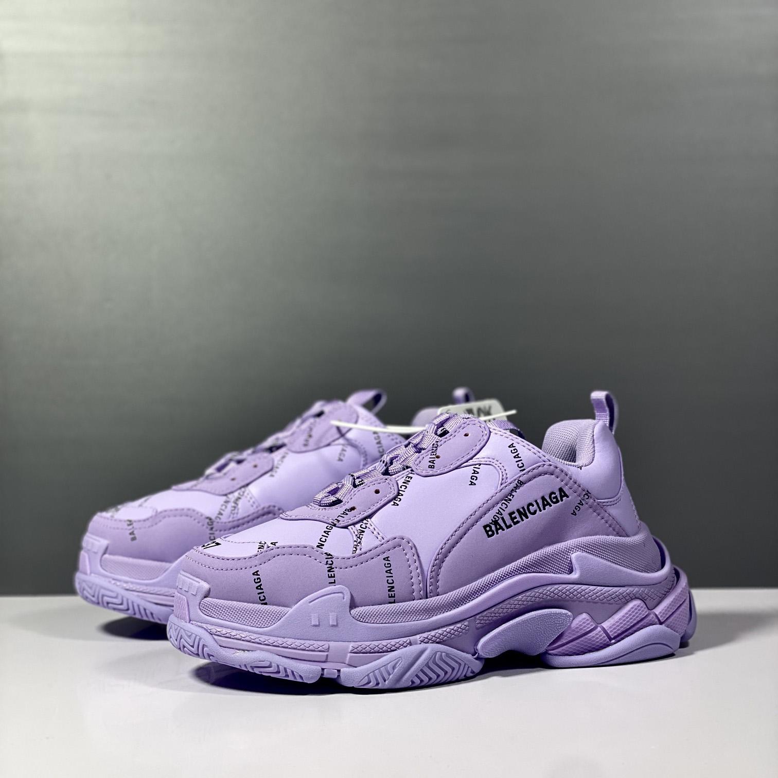 Balenciaga Triple S Sneaker Allover Logo In Light Purple And Black Technical Material - DesignerGu