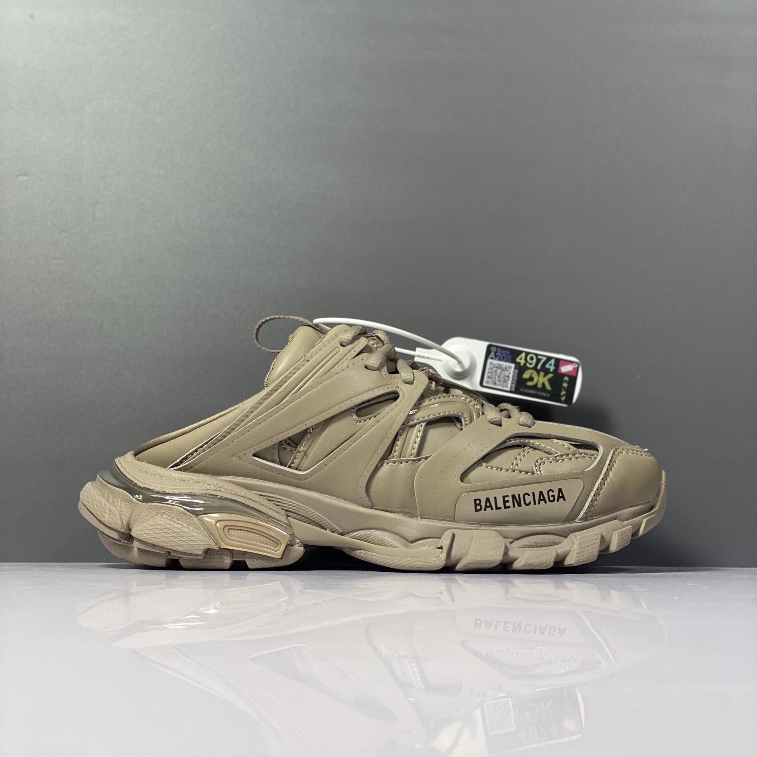 Balenciaga Track Sneaker Mule In Dark Beige And Black Mesh And Nylon - DesignerGu