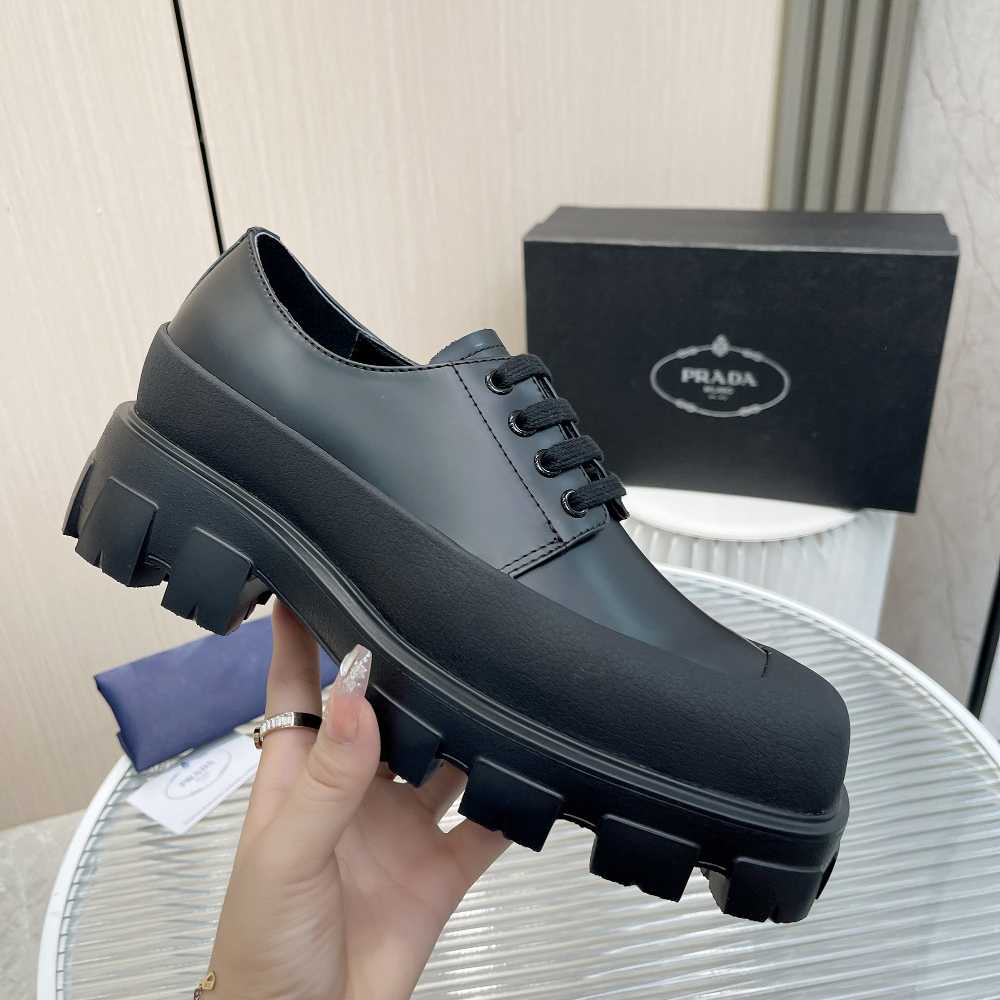 Prada Brushed Leather Derby Shoes - DesignerGu