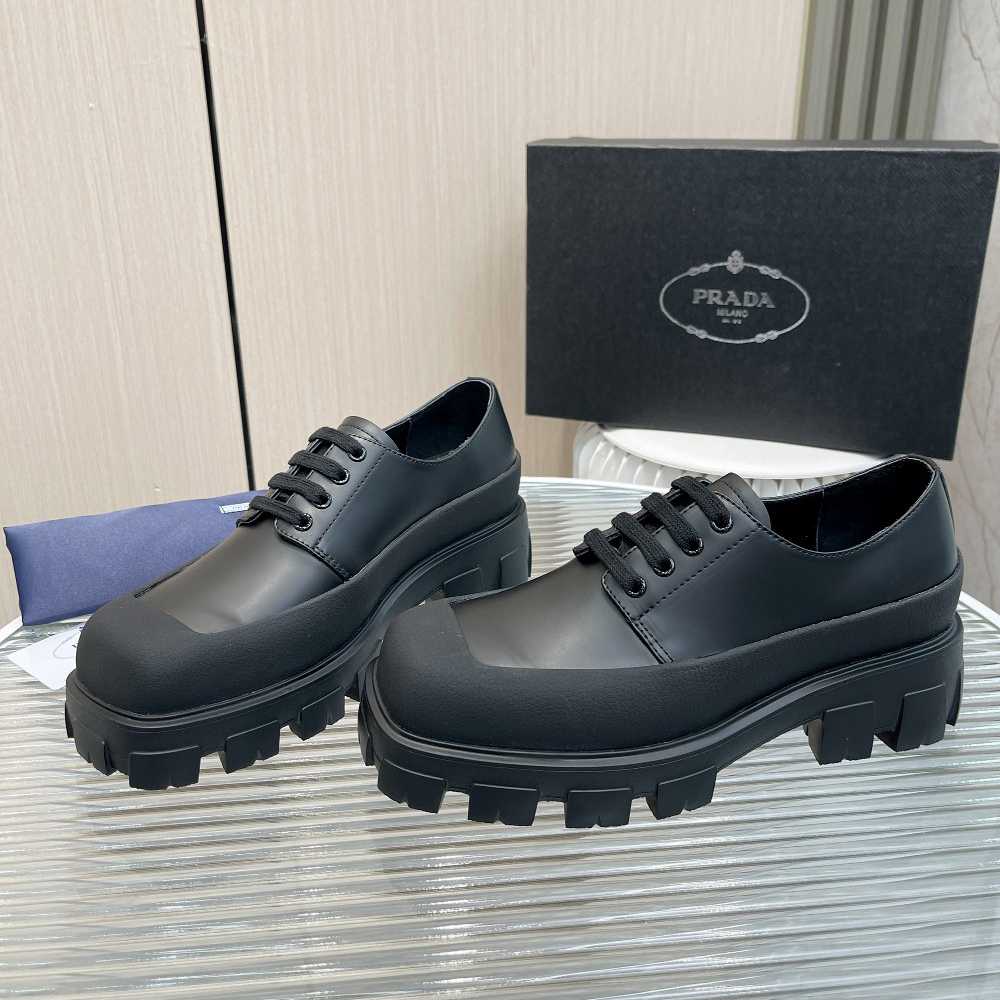Prada Brushed Leather Derby Shoes - DesignerGu