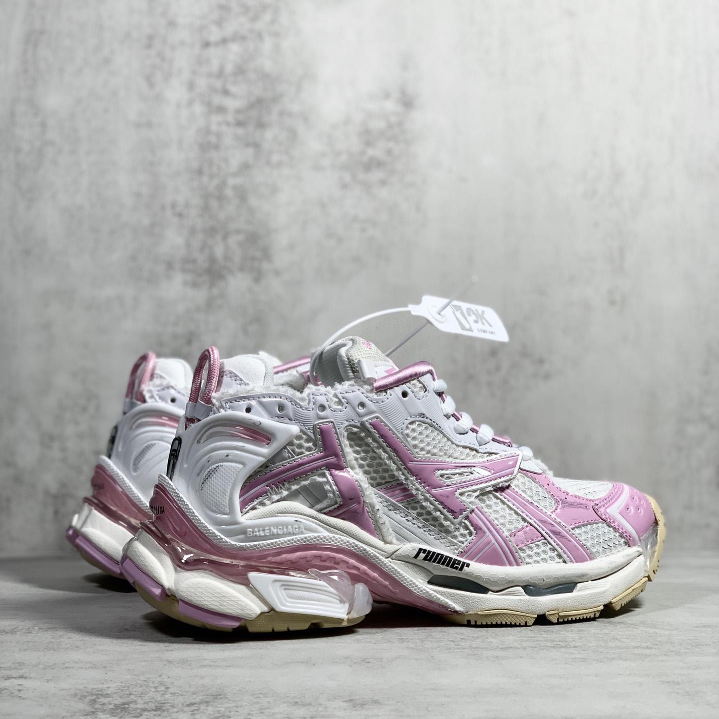 Balenciaga Runner Sneaker In White, Pink, Beige And Black Mesh And Nylon - DesignerGu