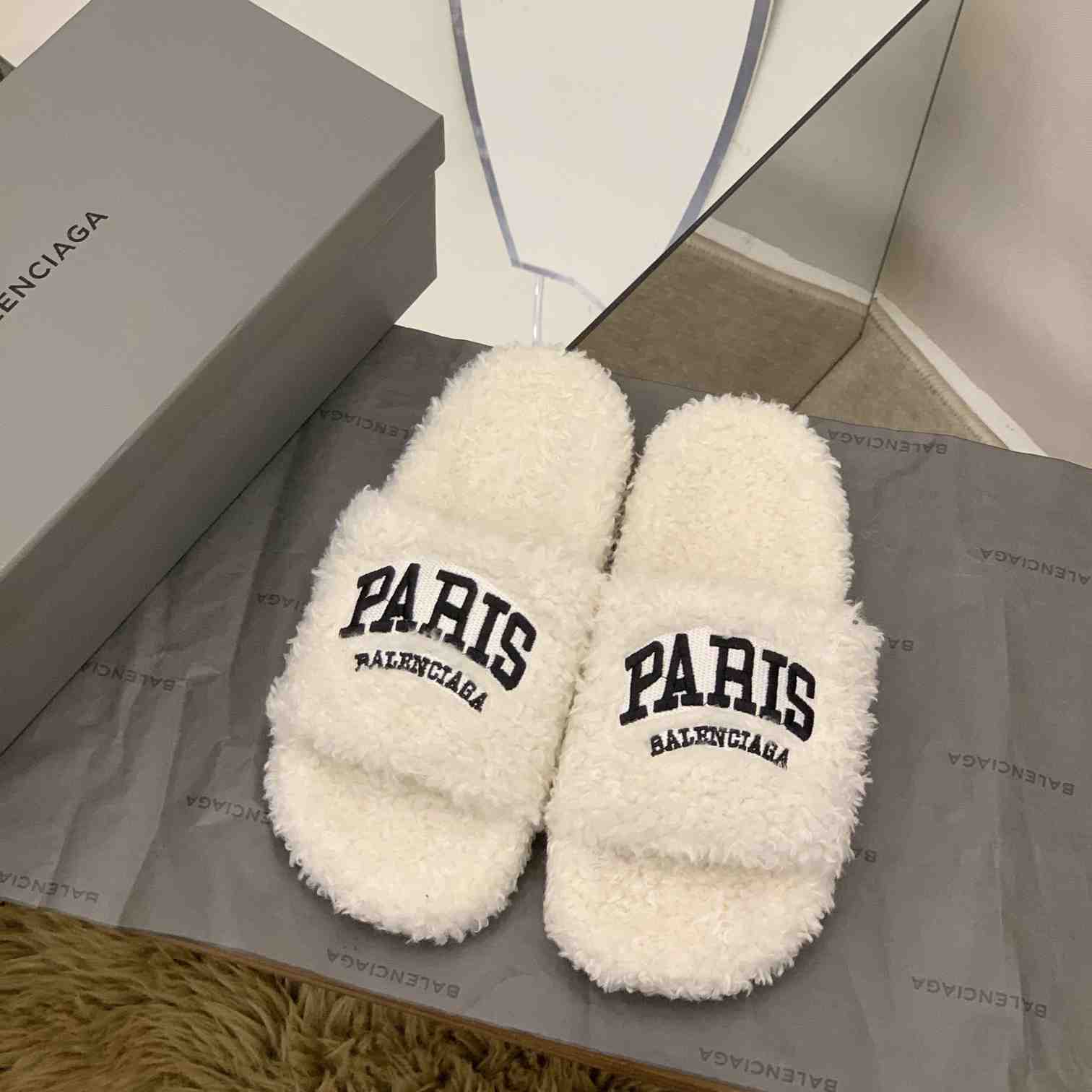 Balenciaga Cities Paris Furry Slide Sandal  - DesignerGu