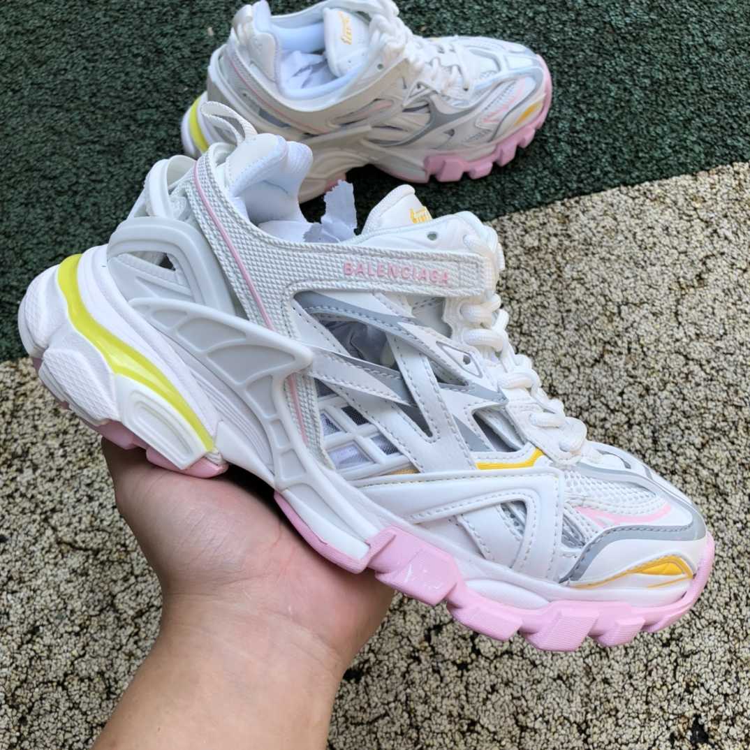 Balenciaga Track.2 Sneaker In White, Light Yellow, Light Pink And Light Blue Mesh And Nylon - DesignerGu