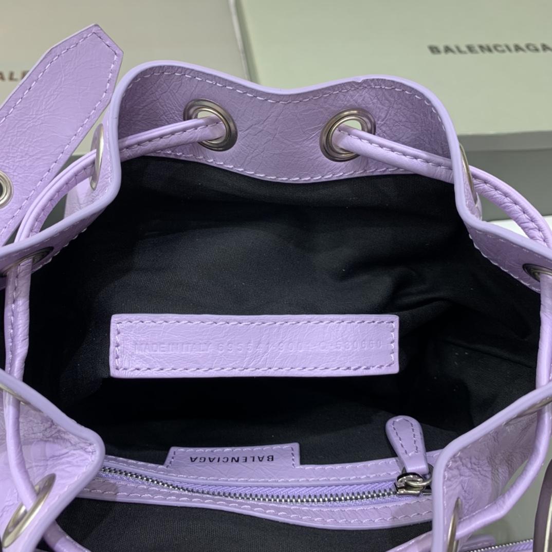 Balenciaga Le Cagole XS Bucket Bag In Light Purple Arena Lambskin, Aged-Silver Hardware(15-19.8-17.8cm) - DesignerGu