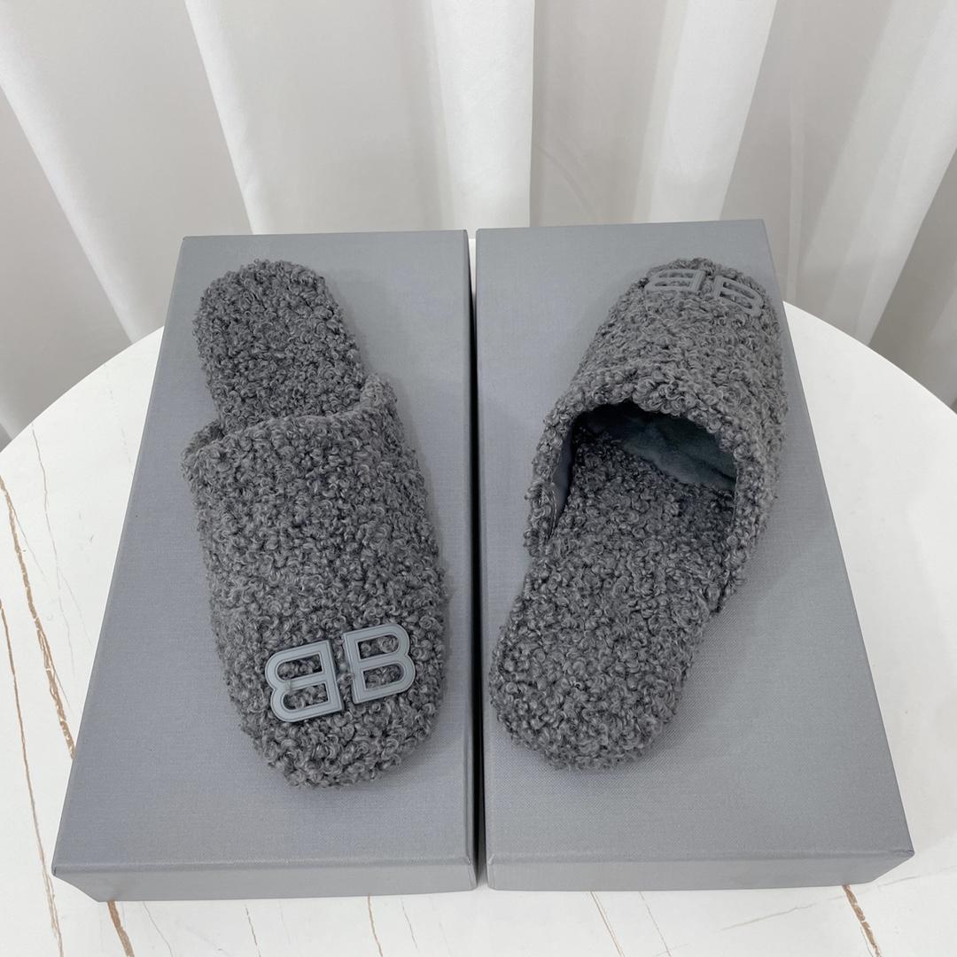 Balenciaga Cosy BB Mule In Grey Fake Shearling - DesignerGu