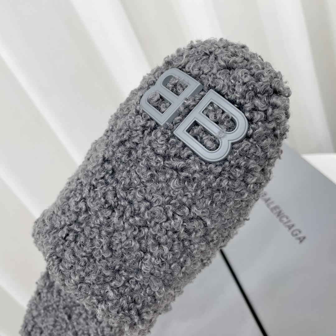 Balenciaga Cosy BB Mule In Grey Fake Shearling - DesignerGu