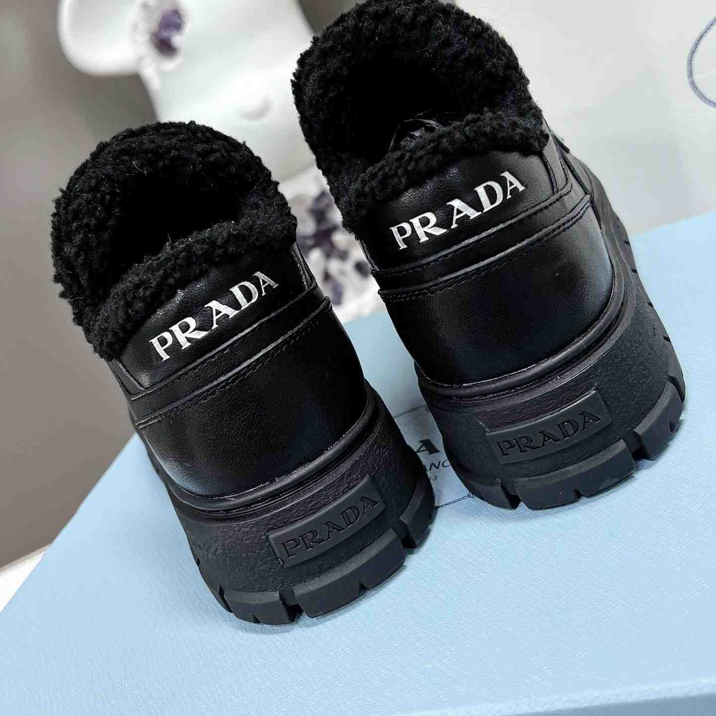 Prada Leather And Shearling Sneakers - DesignerGu