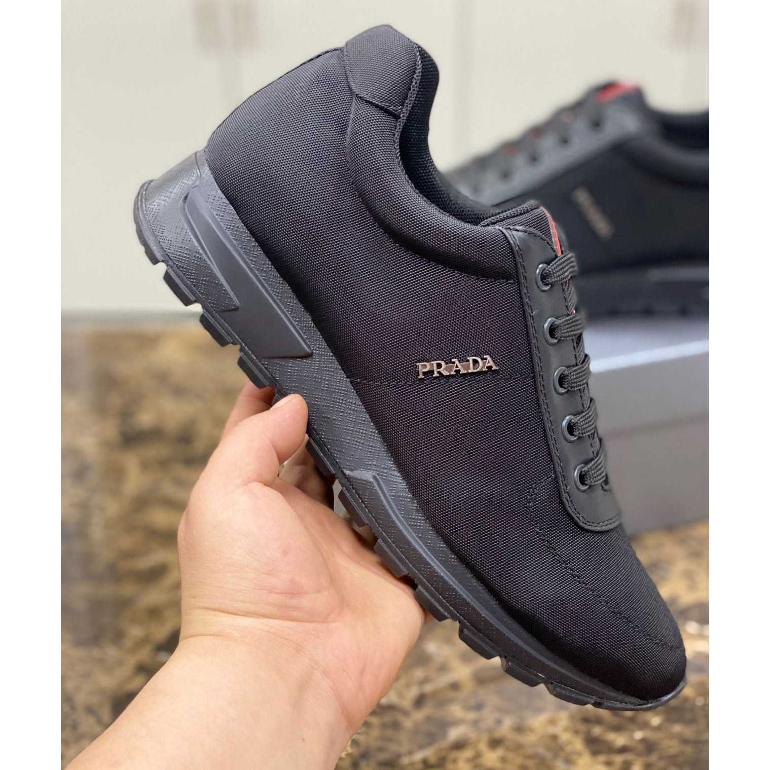 Prada Nylon And Leather Sneakers - DesignerGu