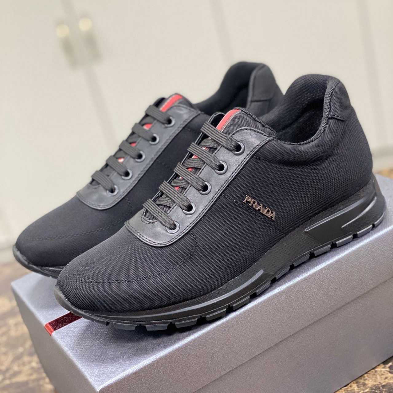 Prada Nylon And Leather Sneakers - DesignerGu