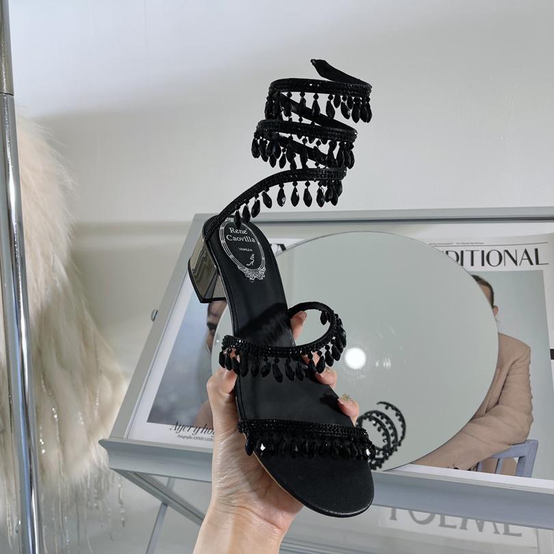 Rene Caovilla Black Stiletto Heel Sandals - DesignerGu