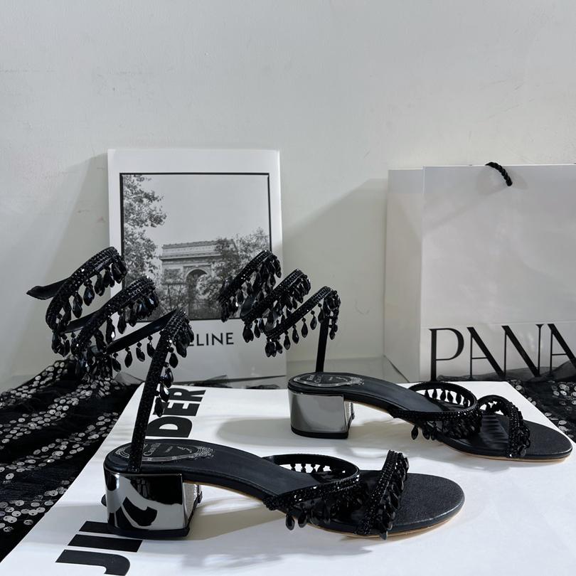 Rene Caovilla Black Stiletto Heel Sandals - DesignerGu