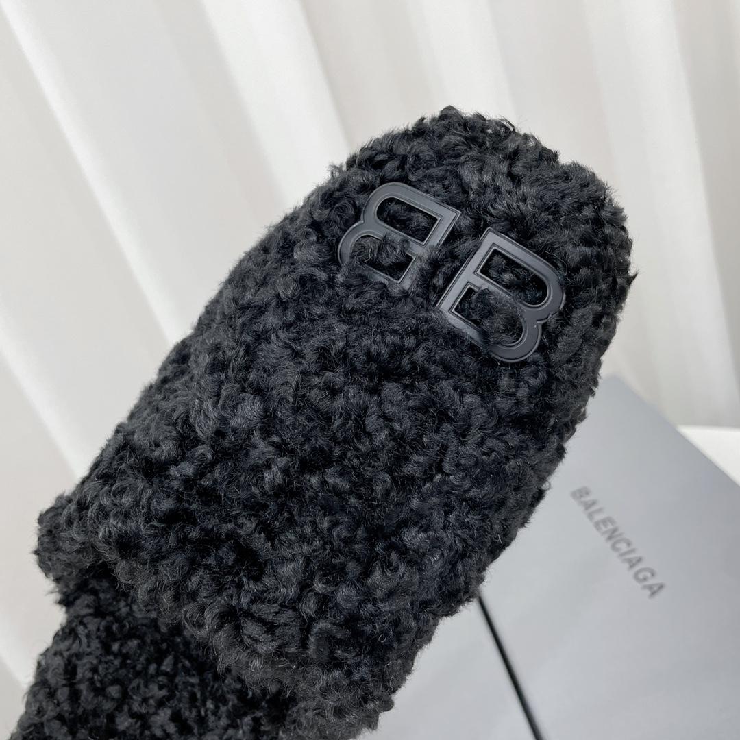 Balenciaga Cosy BB Mule In Black Fake Shearling - DesignerGu