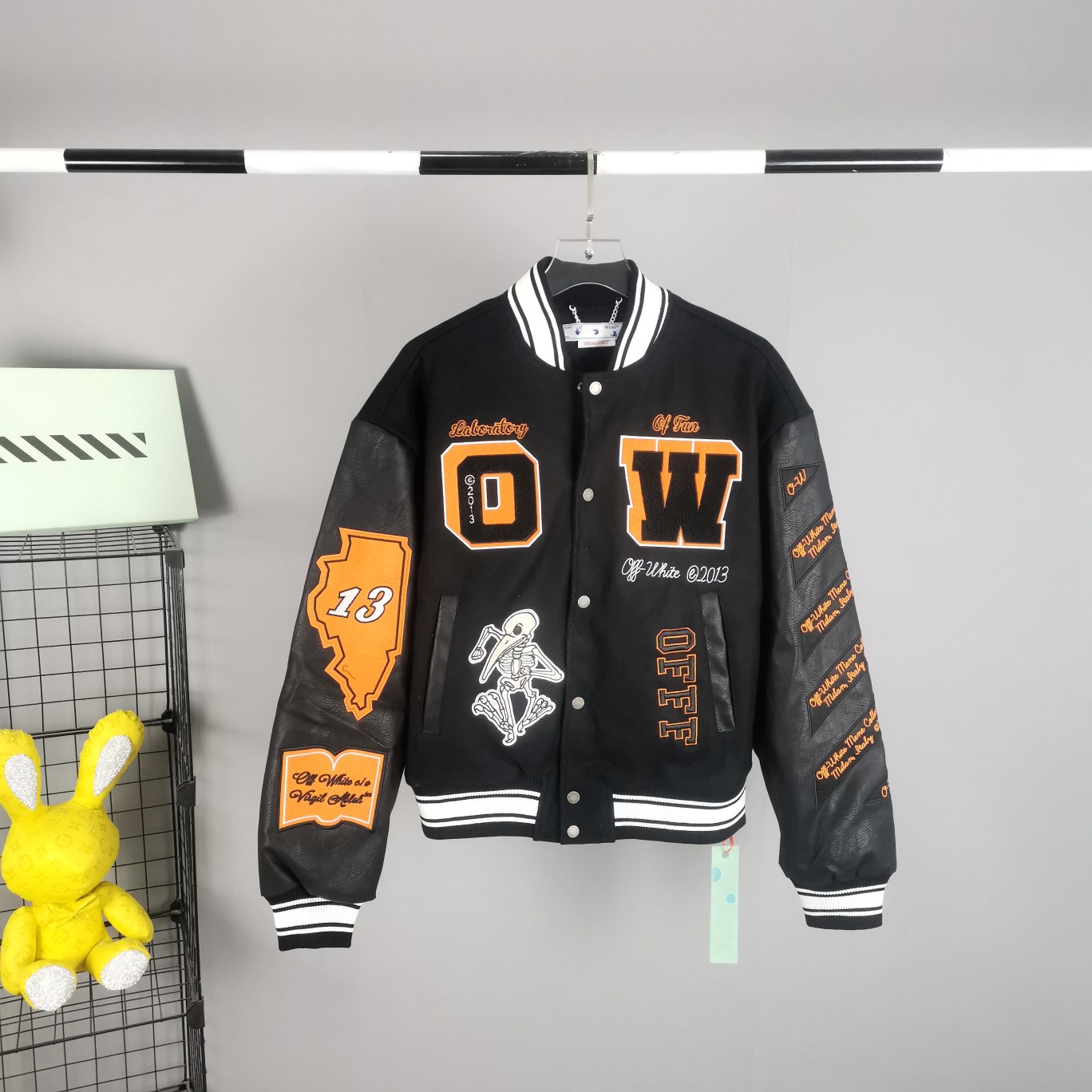 Off White Leather And Wool-Blend Varsity Jacket - DesignerGu