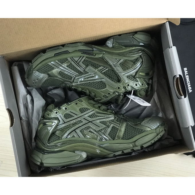 Balenciaga Runner Sneaker In Dark Green Mesh And Nylon - DesignerGu