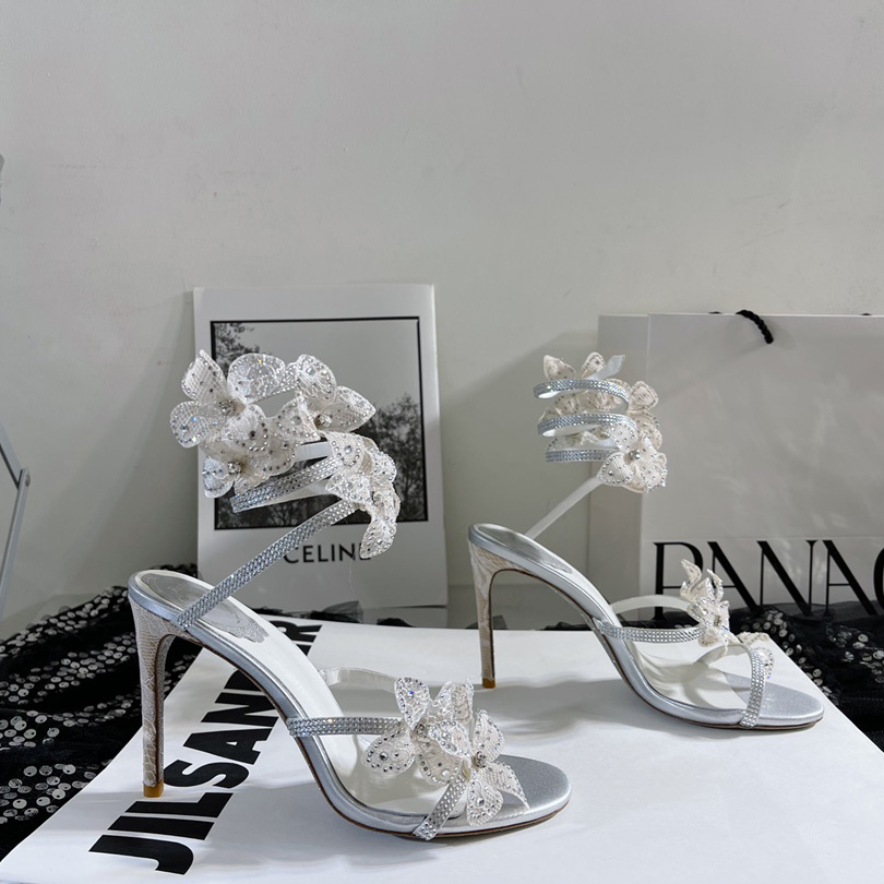 Rene Caovilla White Sandals With High Heels Floriane - DesignerGu