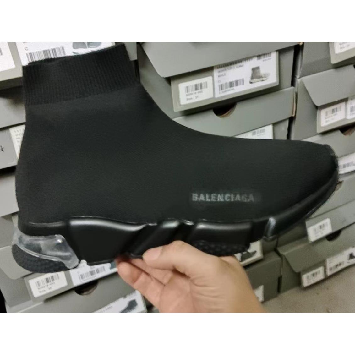 Balenciaga Speed Clear Sole Sneaker In Black Recycled Knit - DesignerGu