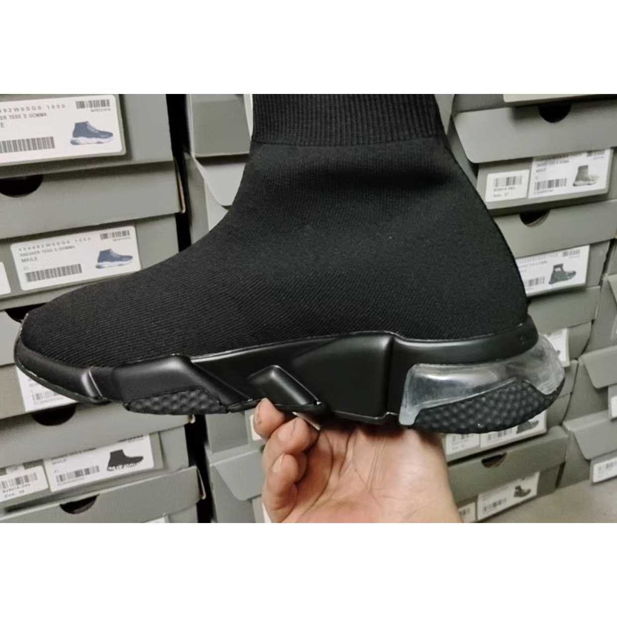 Balenciaga Speed Clear Sole Sneaker In Black Recycled Knit - DesignerGu