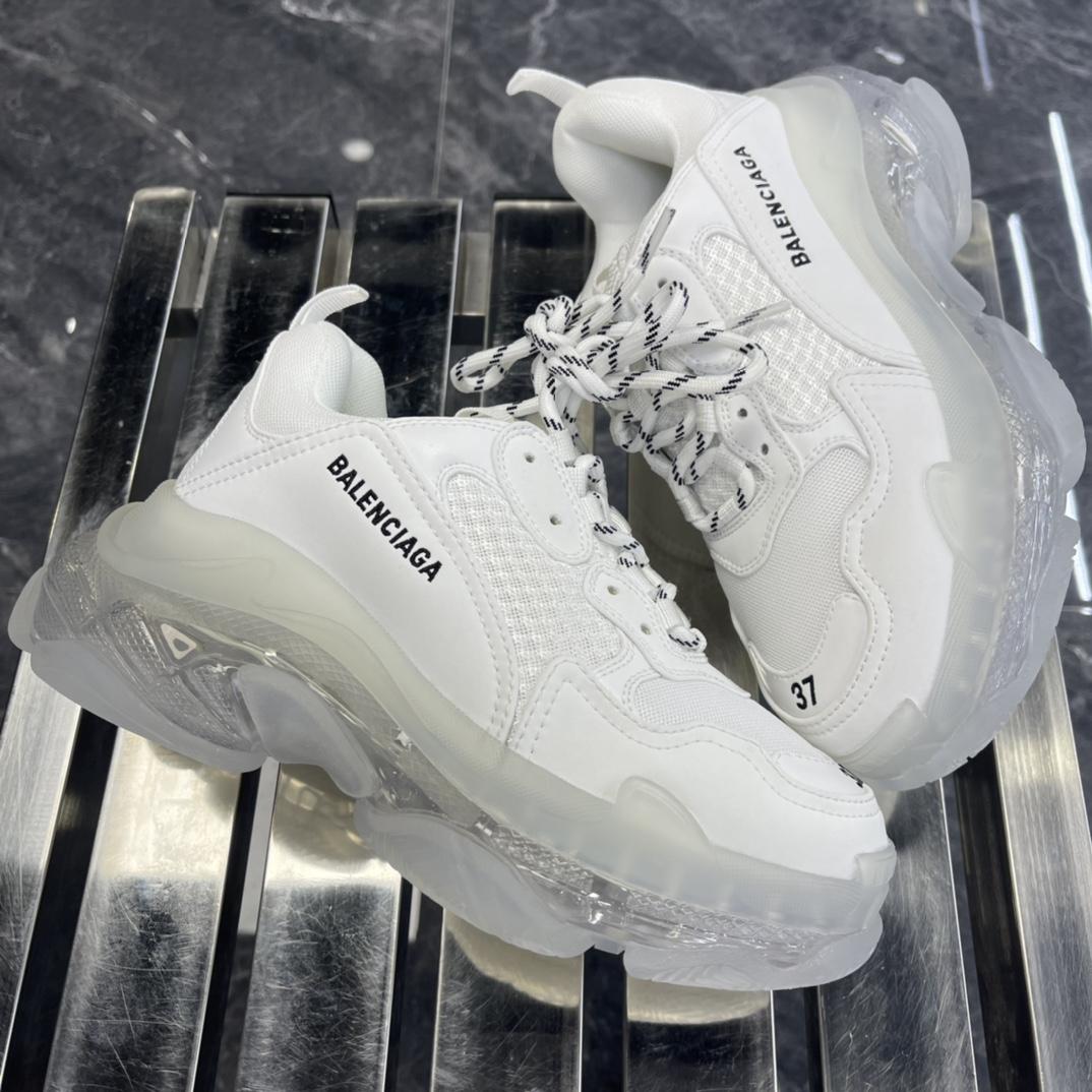 Balenciaga Triple S Sneaker Clear Sole In White Double Foam And Mesh - DesignerGu