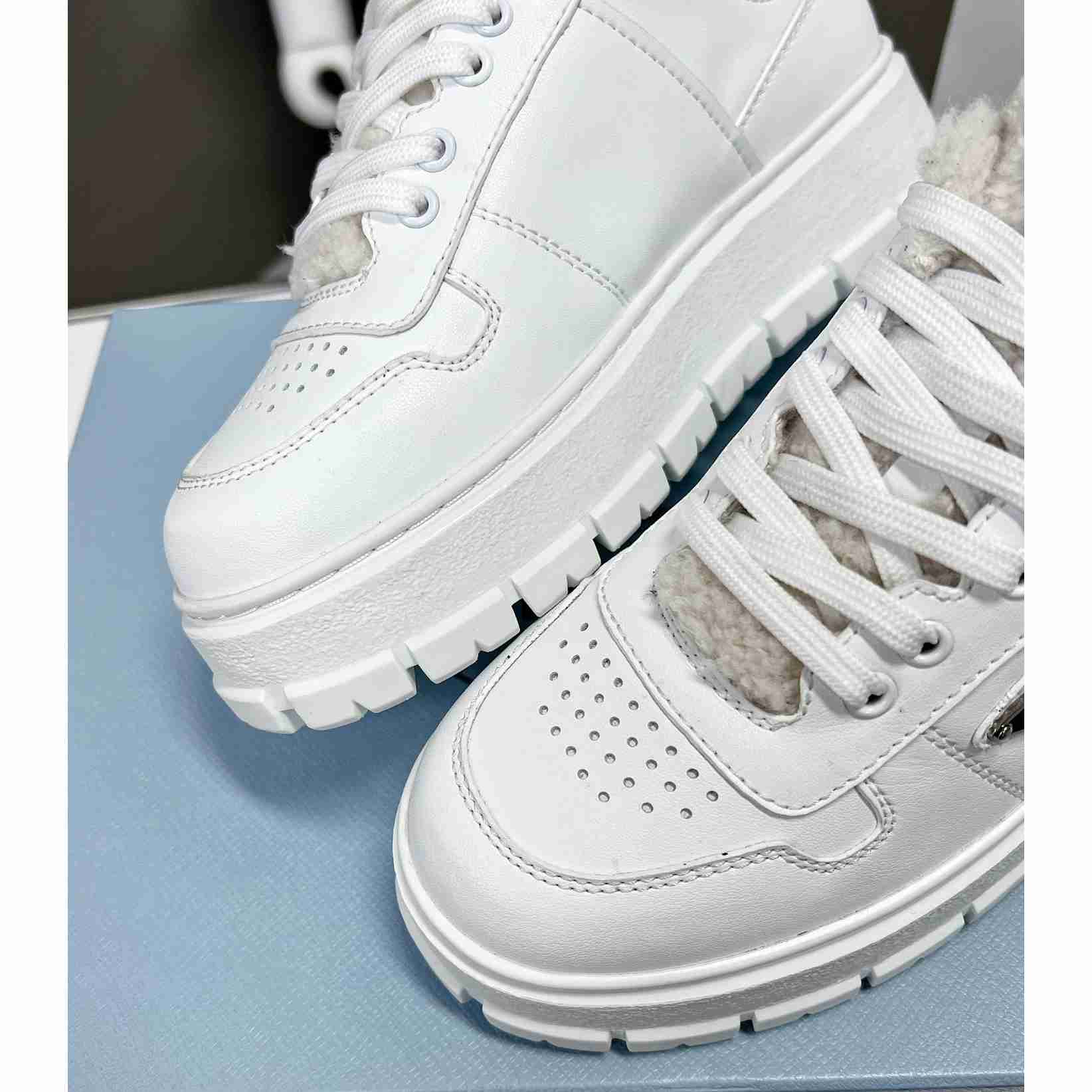 Prada Leather And Shearling Sneakers - DesignerGu