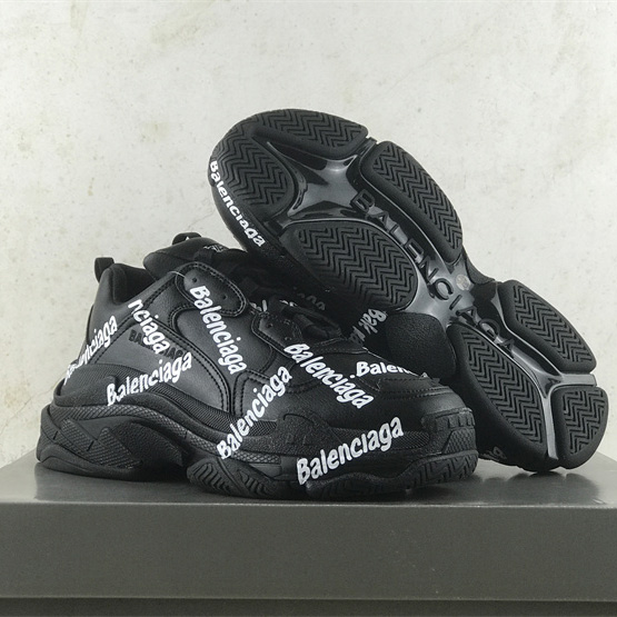 Balenciaga Triple S Logotype Sneaker In Black And White Technical Material - DesignerGu