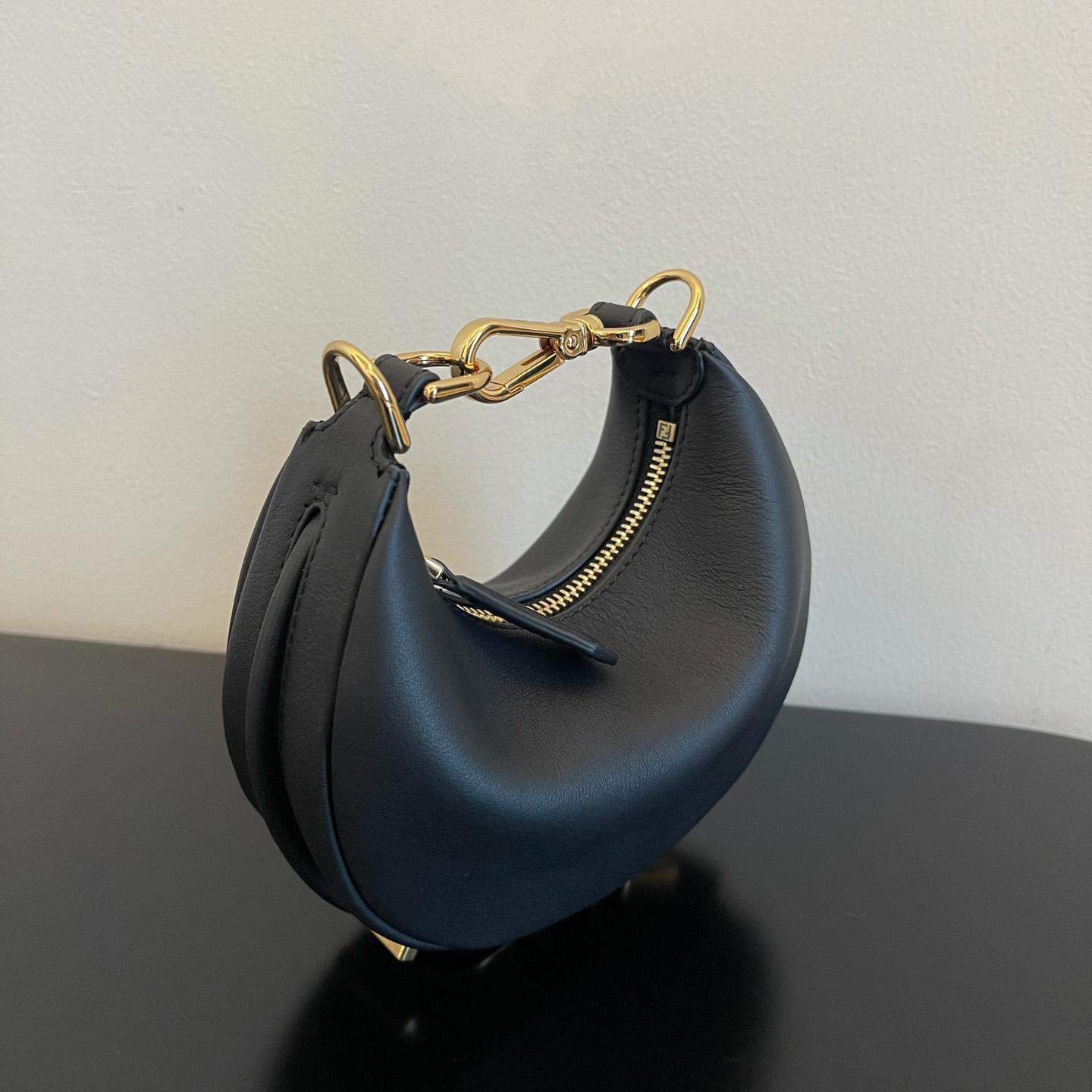 Fendi Nano Fendigraphy Black Leather Charm (16.5-14-5cm) - DesignerGu