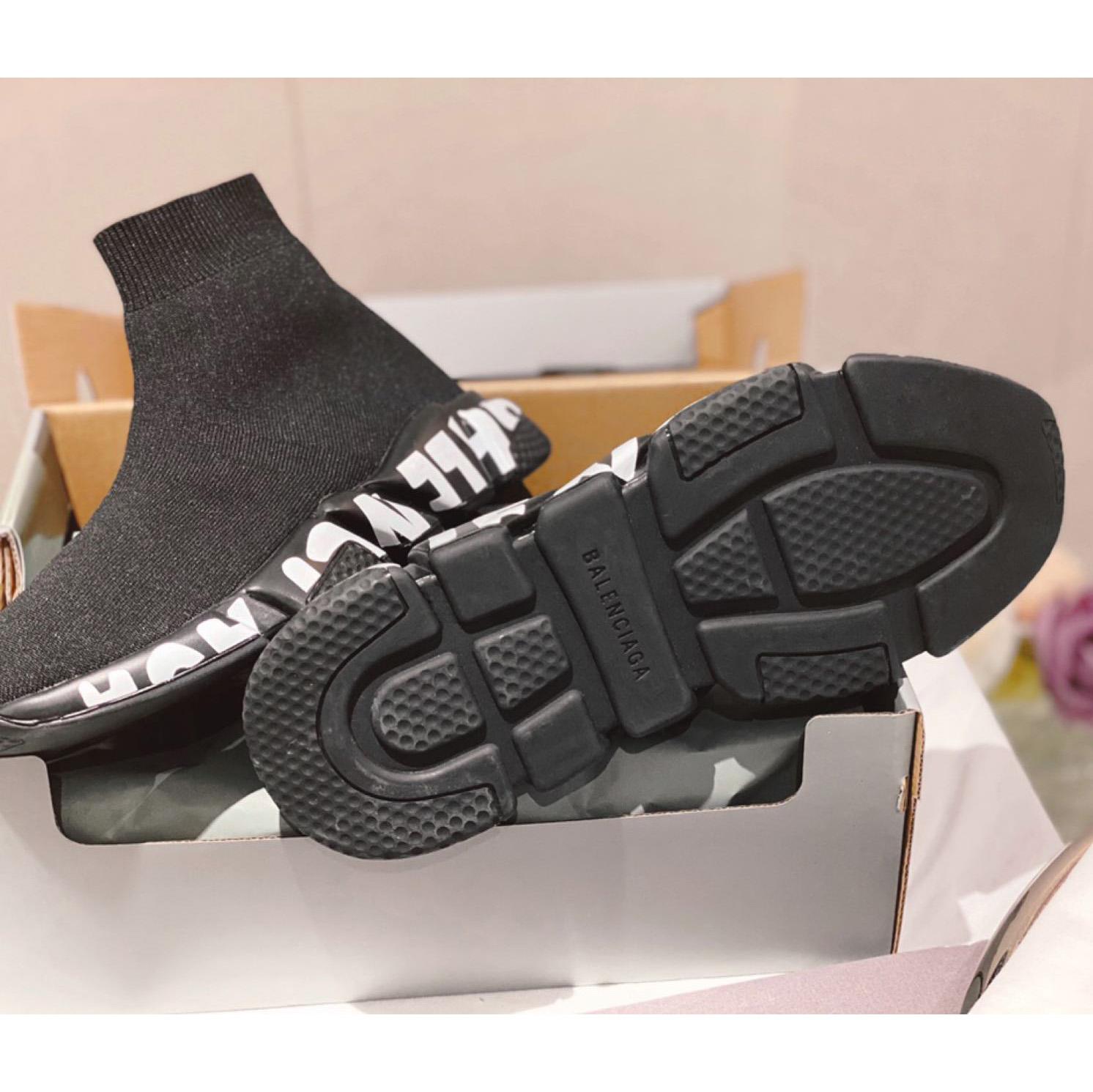 Balenciaga Speed Graffiti Sneaker In Black Knit - DesignerGu