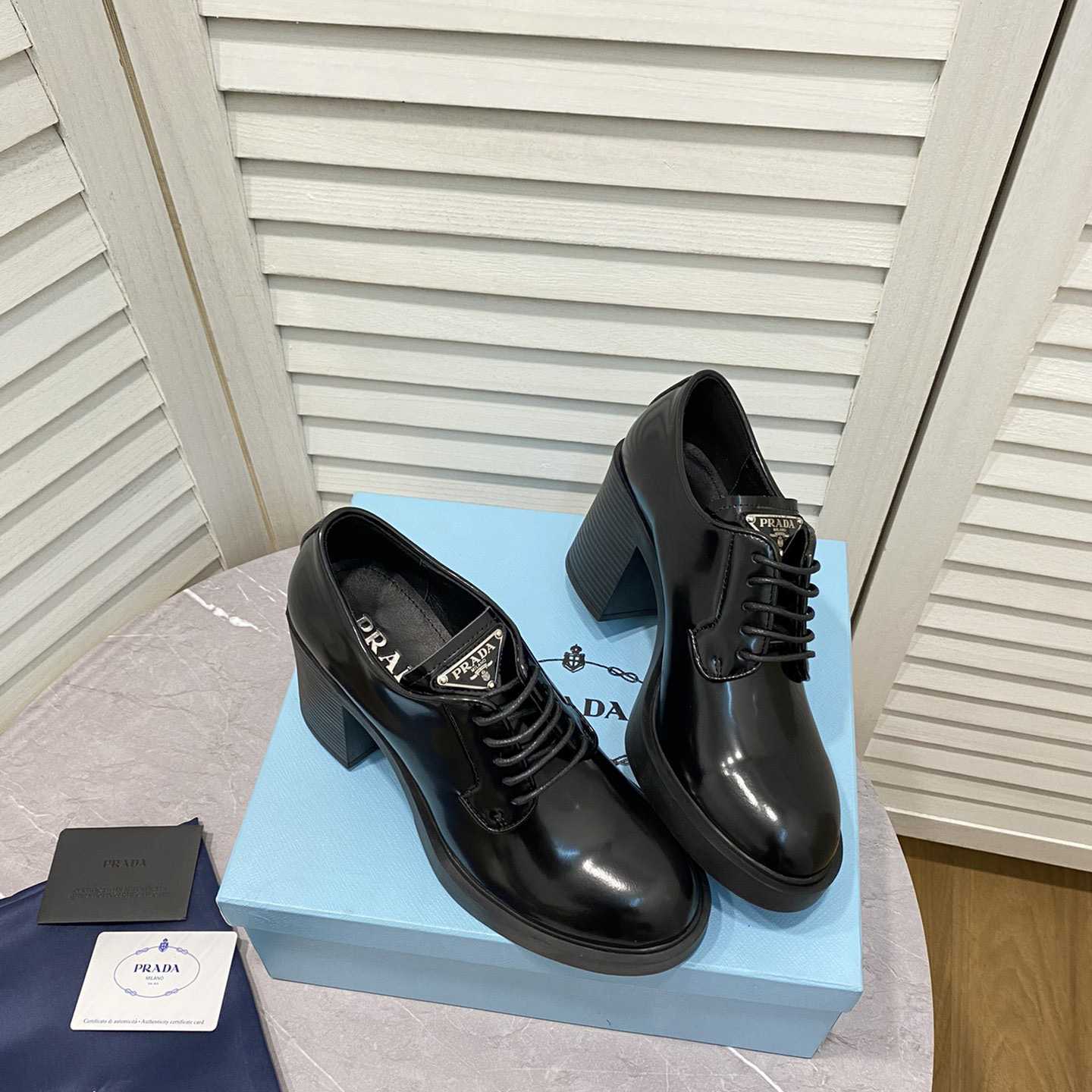 Prada Heeled Brushed Leather Lace-Ups - DesignerGu