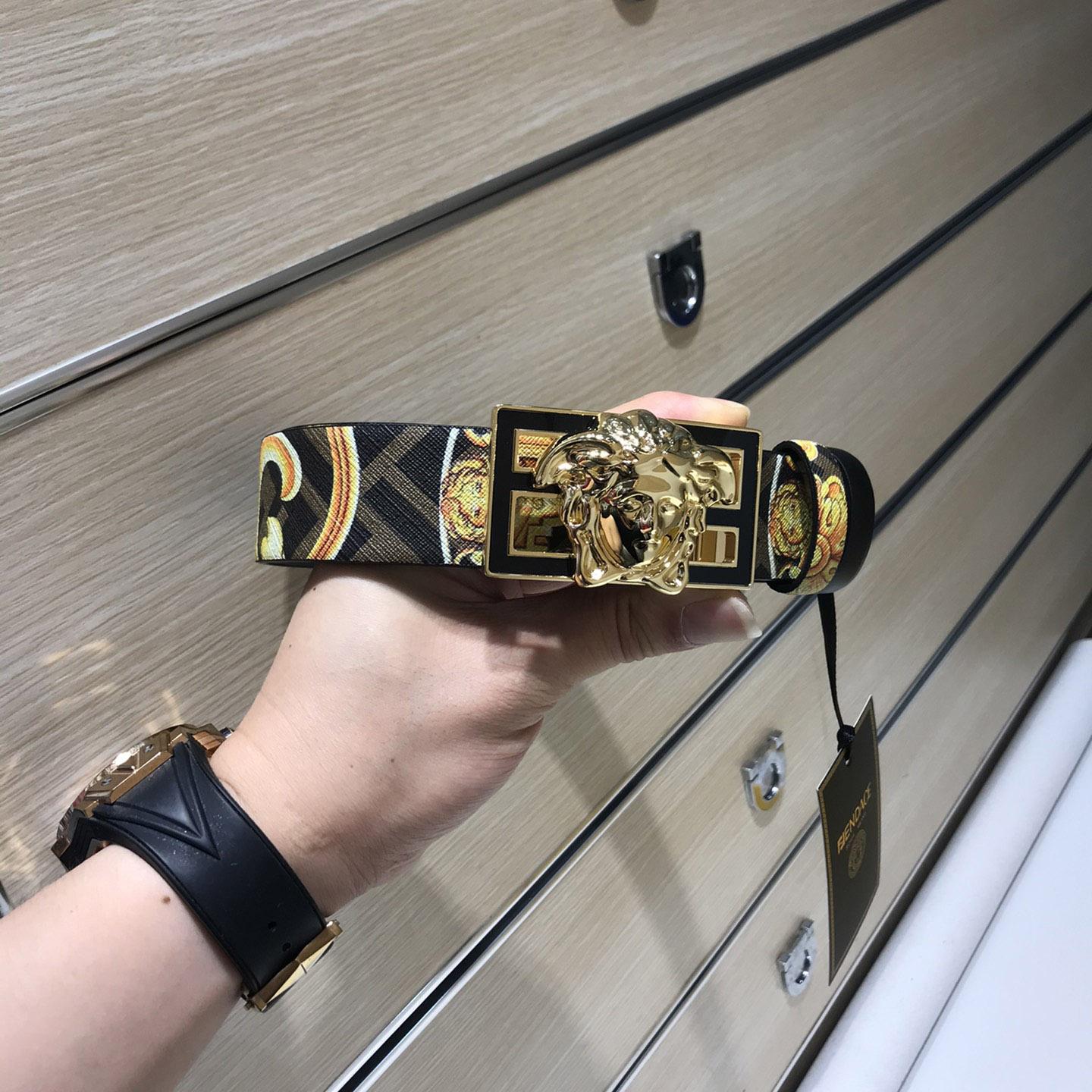 Versace Fendace Gold Baroque Reversible Belt - DesignerGu