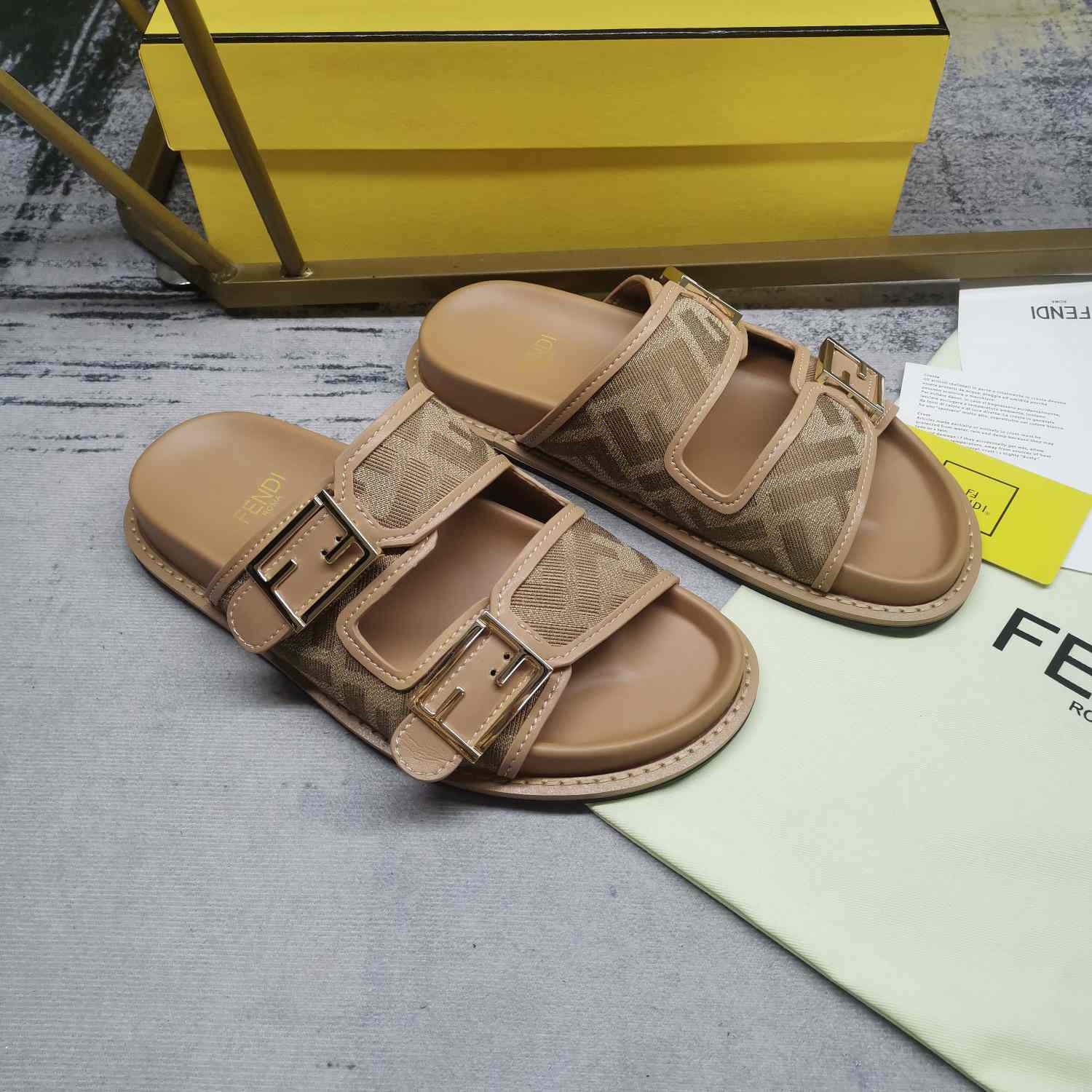 Fendi Feel Dove Gray FF Chenille Slides - DesignerGu