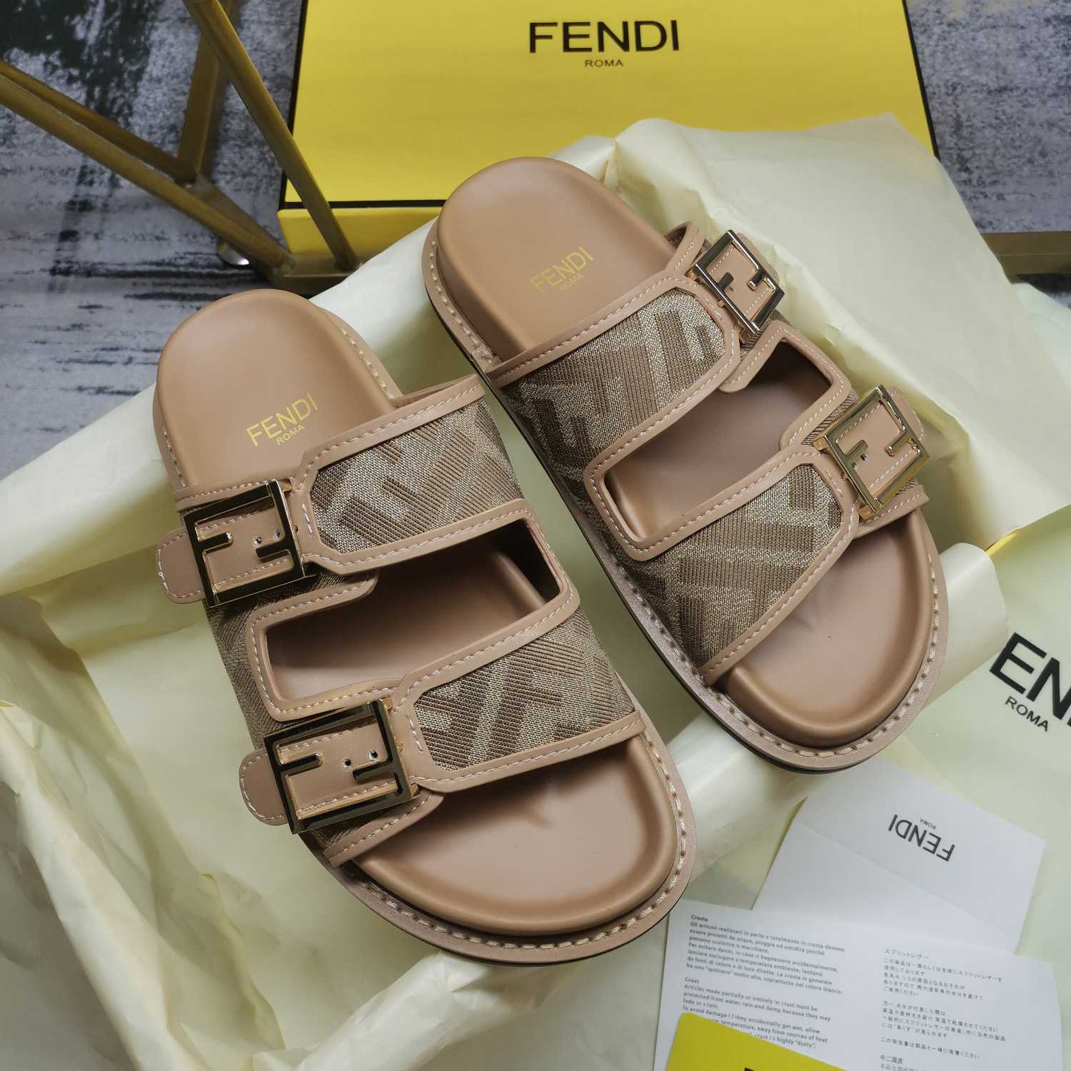 Fendi Feel Dove Gray FF Chenille Slides - DesignerGu