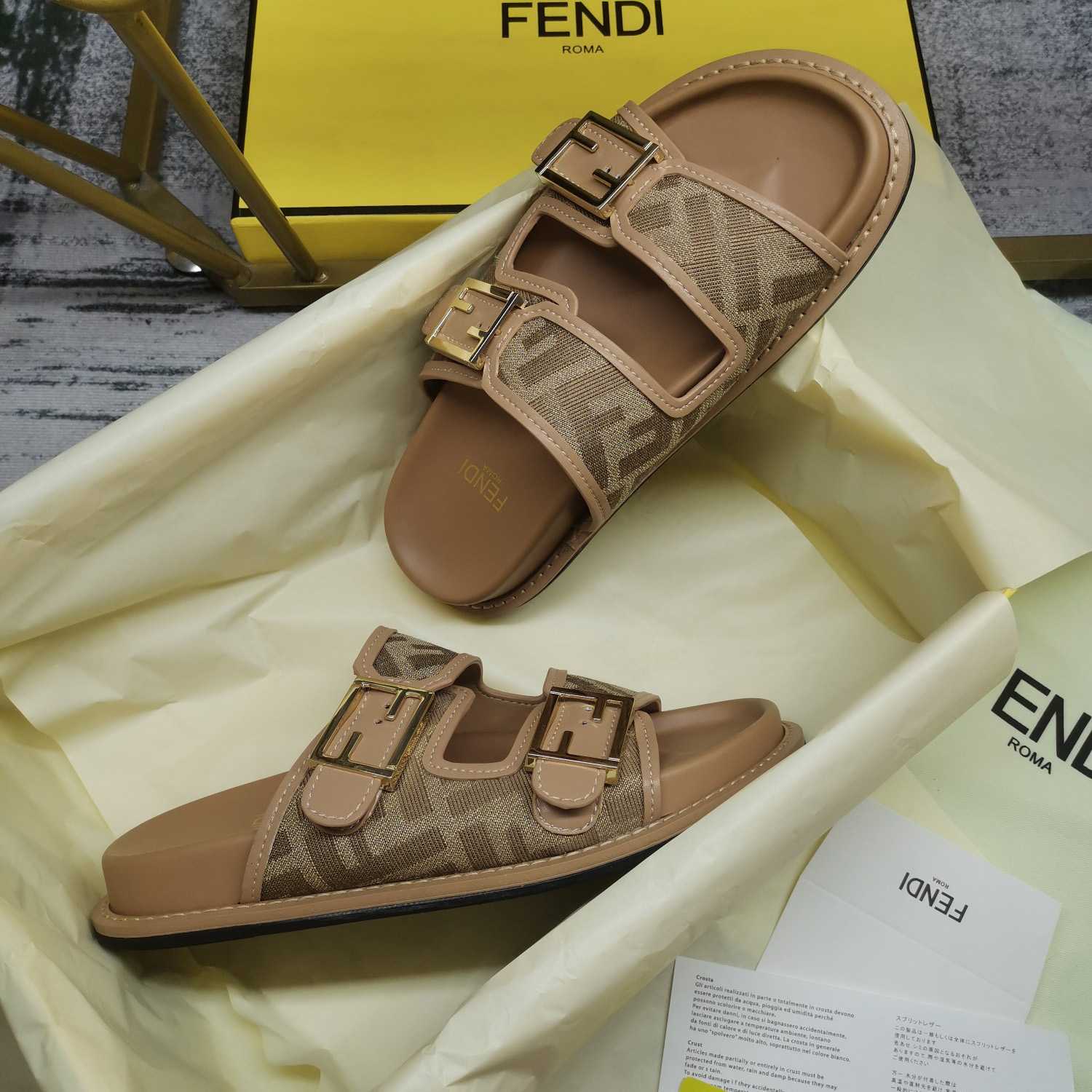 Fendi Feel Dove Gray FF Chenille Slides - DesignerGu