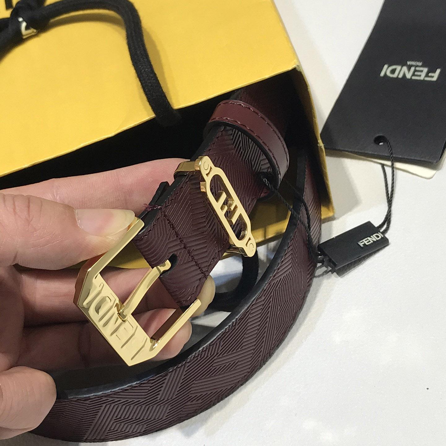 Fendi Edge Burgundy Leather Belt - DesignerGu