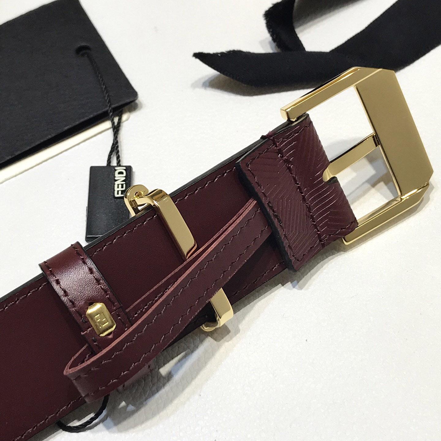 Fendi Edge Burgundy Leather Belt - DesignerGu