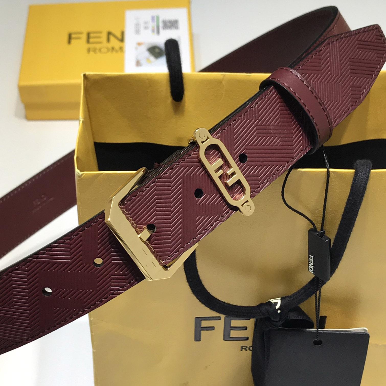 Fendi Edge Burgundy Leather Belt - DesignerGu