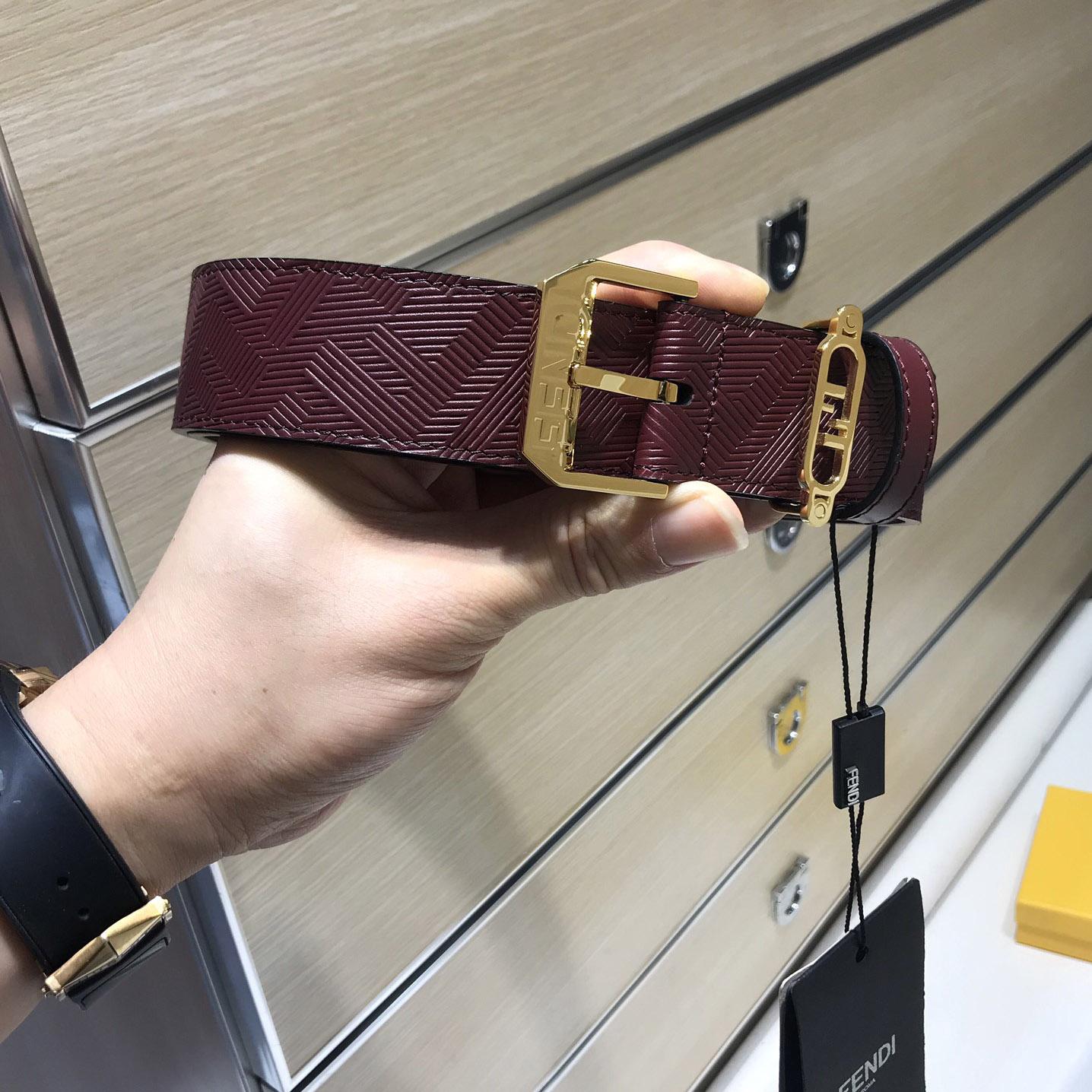 Fendi Edge Burgundy Leather Belt - DesignerGu