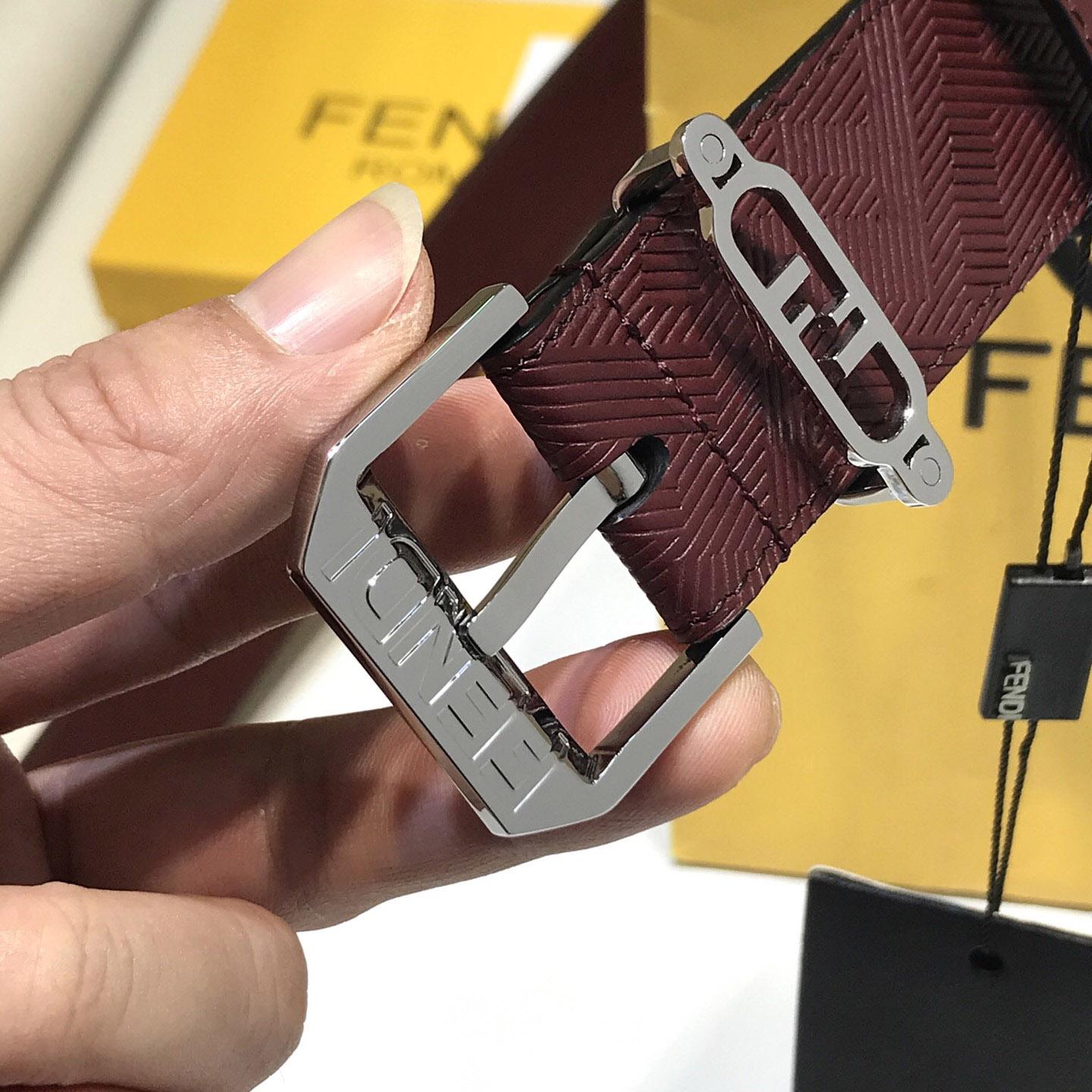 Fendi Edge Burgundy Leather Belt - DesignerGu