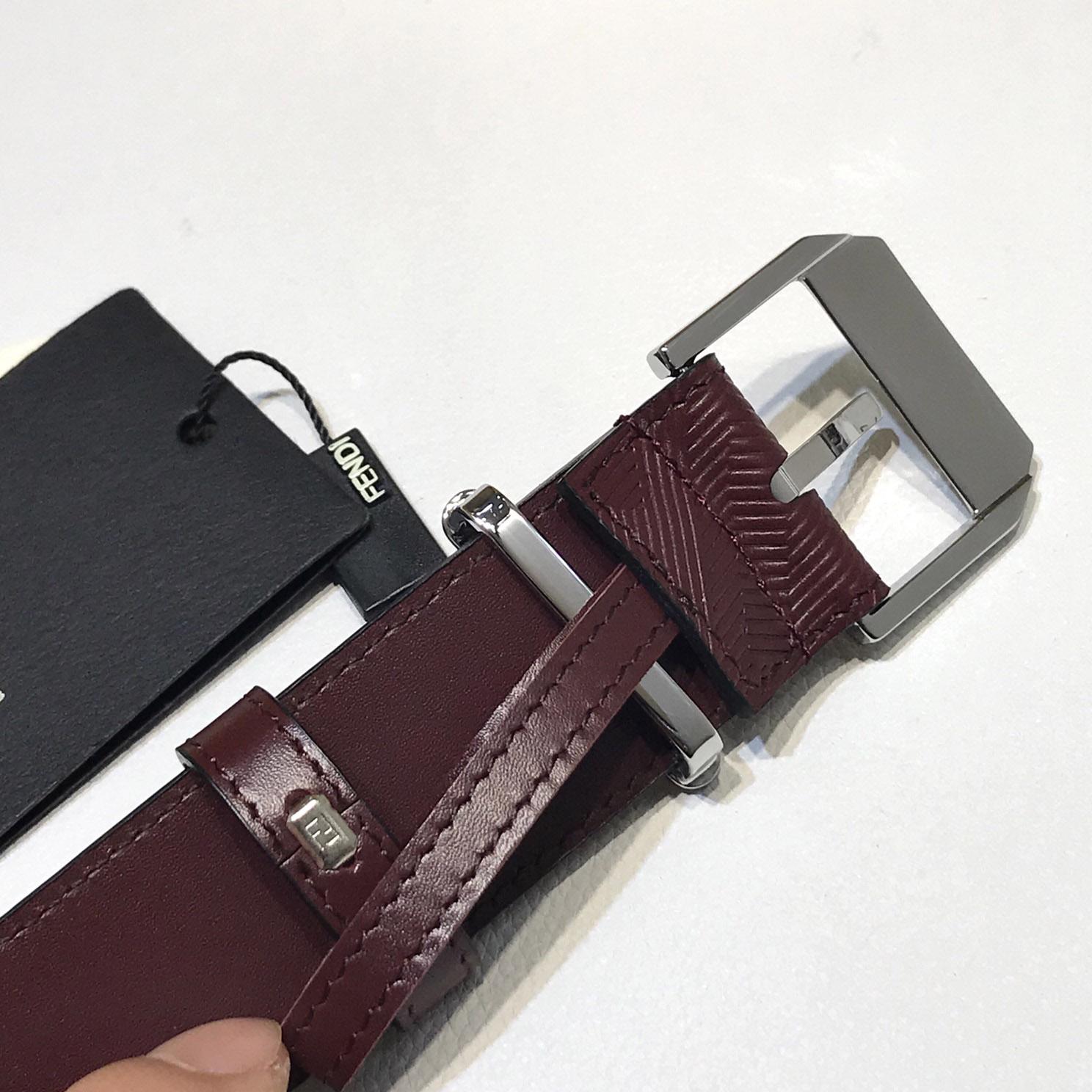 Fendi Edge Burgundy Leather Belt - DesignerGu