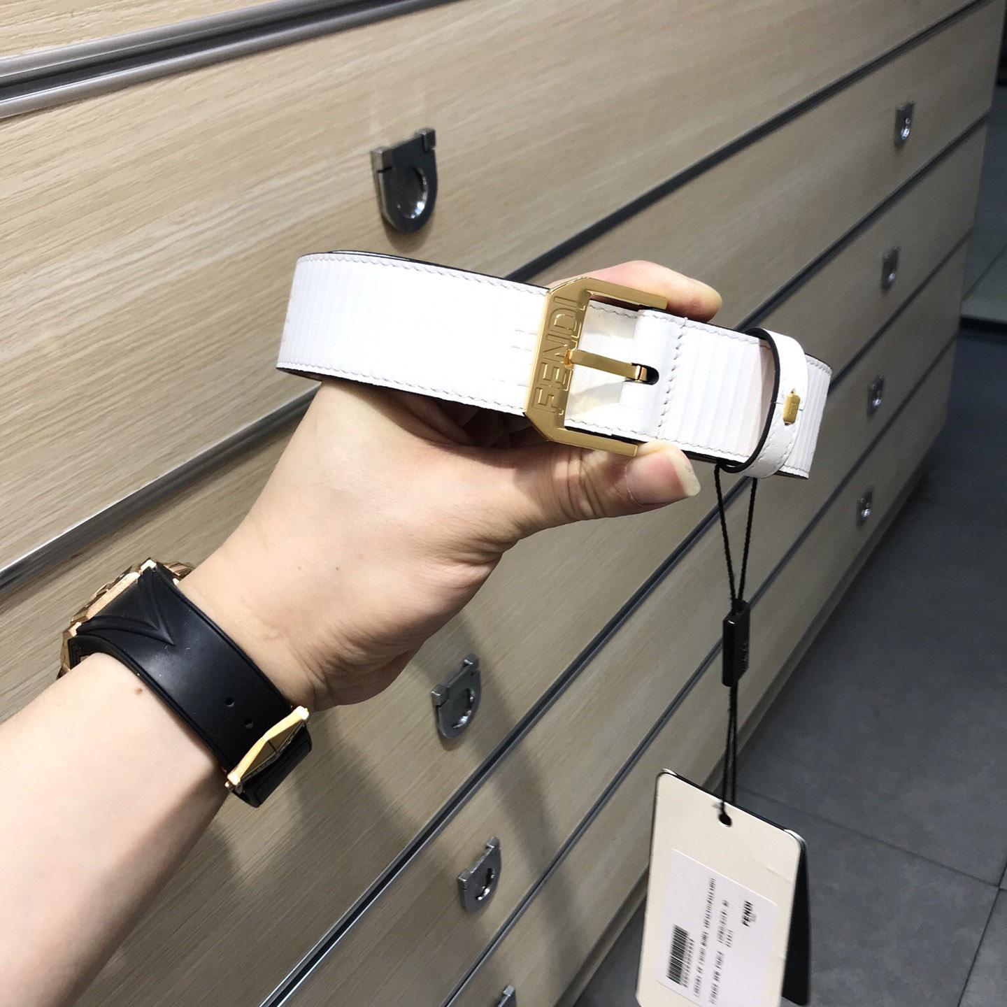 Fendi White Leather Belt - DesignerGu