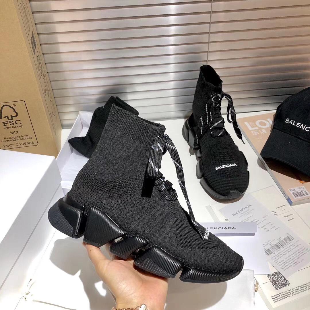 Balenciaga Speed 2.0 Lace-Up Sneaker In Black Recycled Knit - DesignerGu