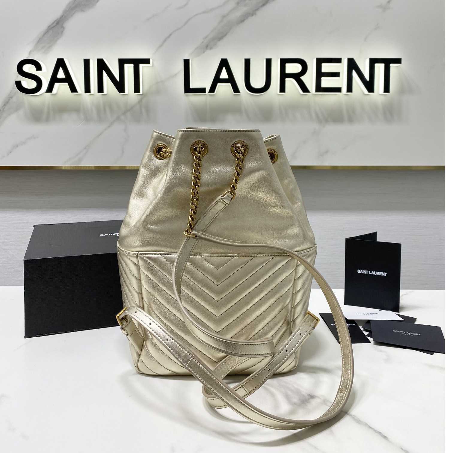 Saint Laurent Joe Drawstring Quilted Backpack(22-29-15cm) - DesignerGu