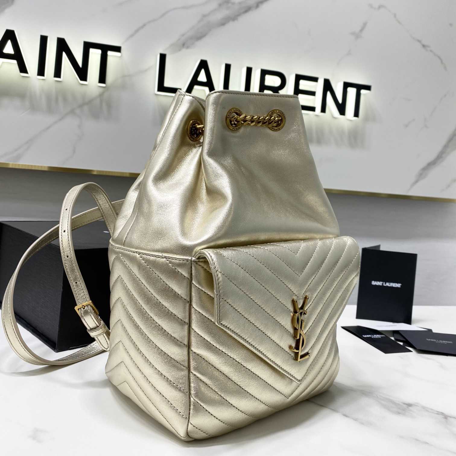 Saint Laurent Joe Drawstring Quilted Backpack(22-29-15cm) - DesignerGu