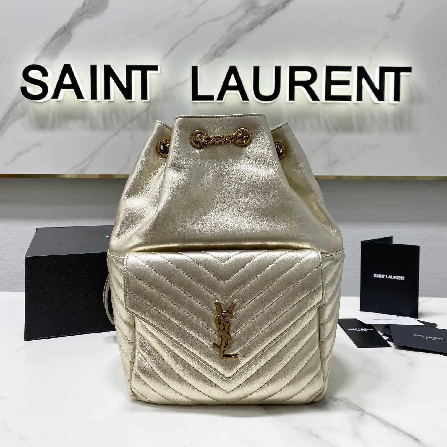 Saint Laurent Joe Drawstring Quilted Backpack(22-29-15cm) - DesignerGu