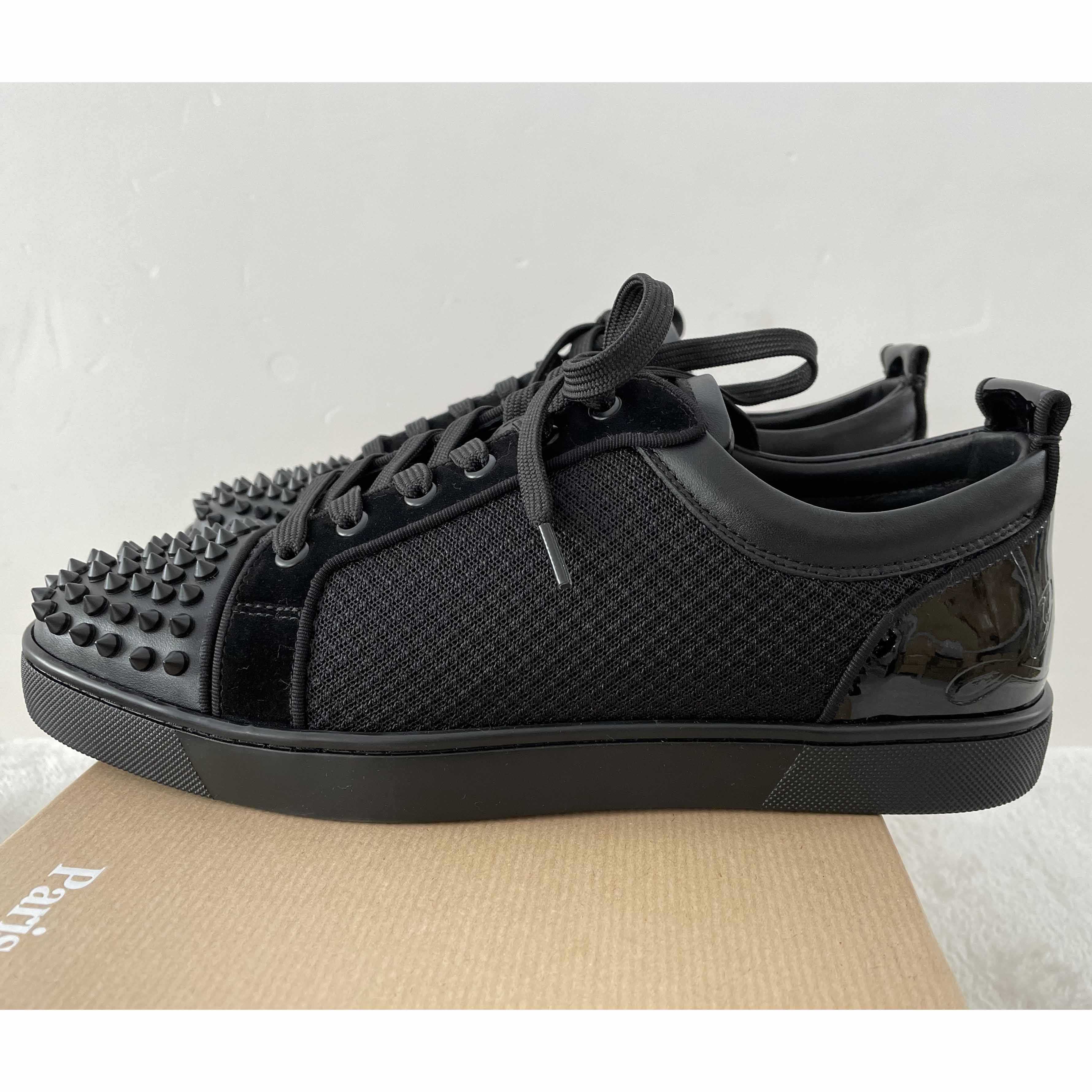 Christian Louboutin Fun Louis Junior Spike-Embellished Leather And Mesh Low-Top Trainers - DesignerGu