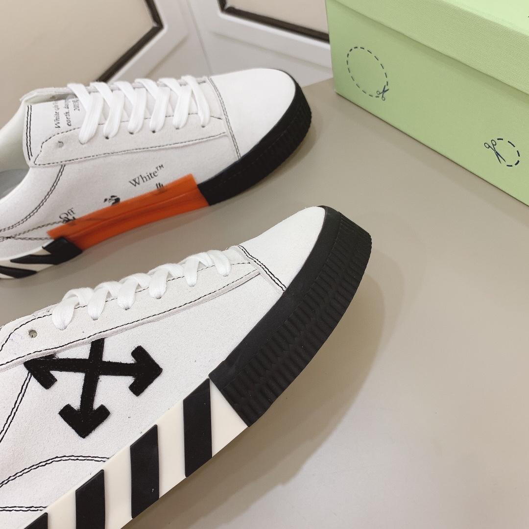 Off White White & Black Canvas Vulcanized Low Sneakers - DesignerGu