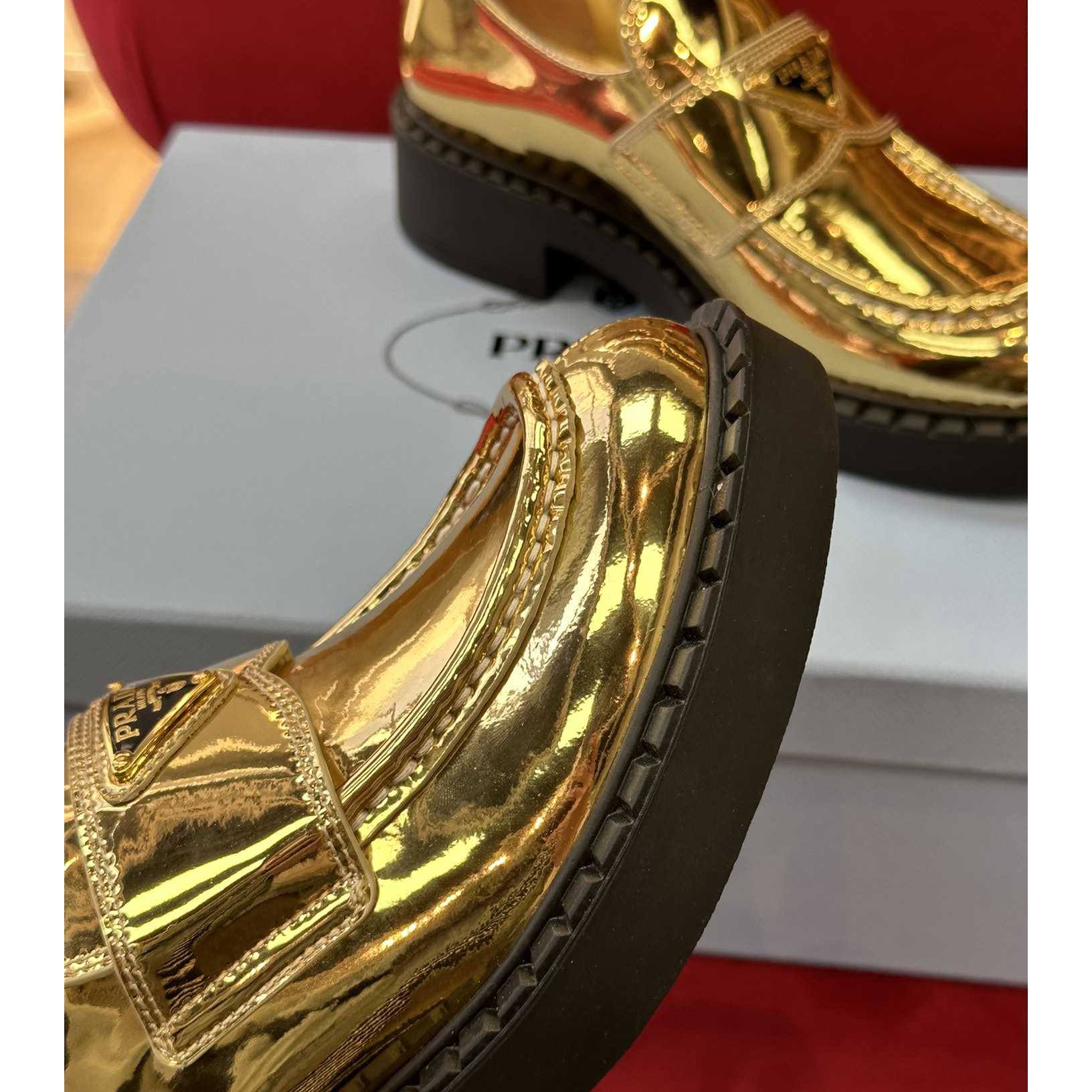 Prada Metallic Leather Loafers - DesignerGu