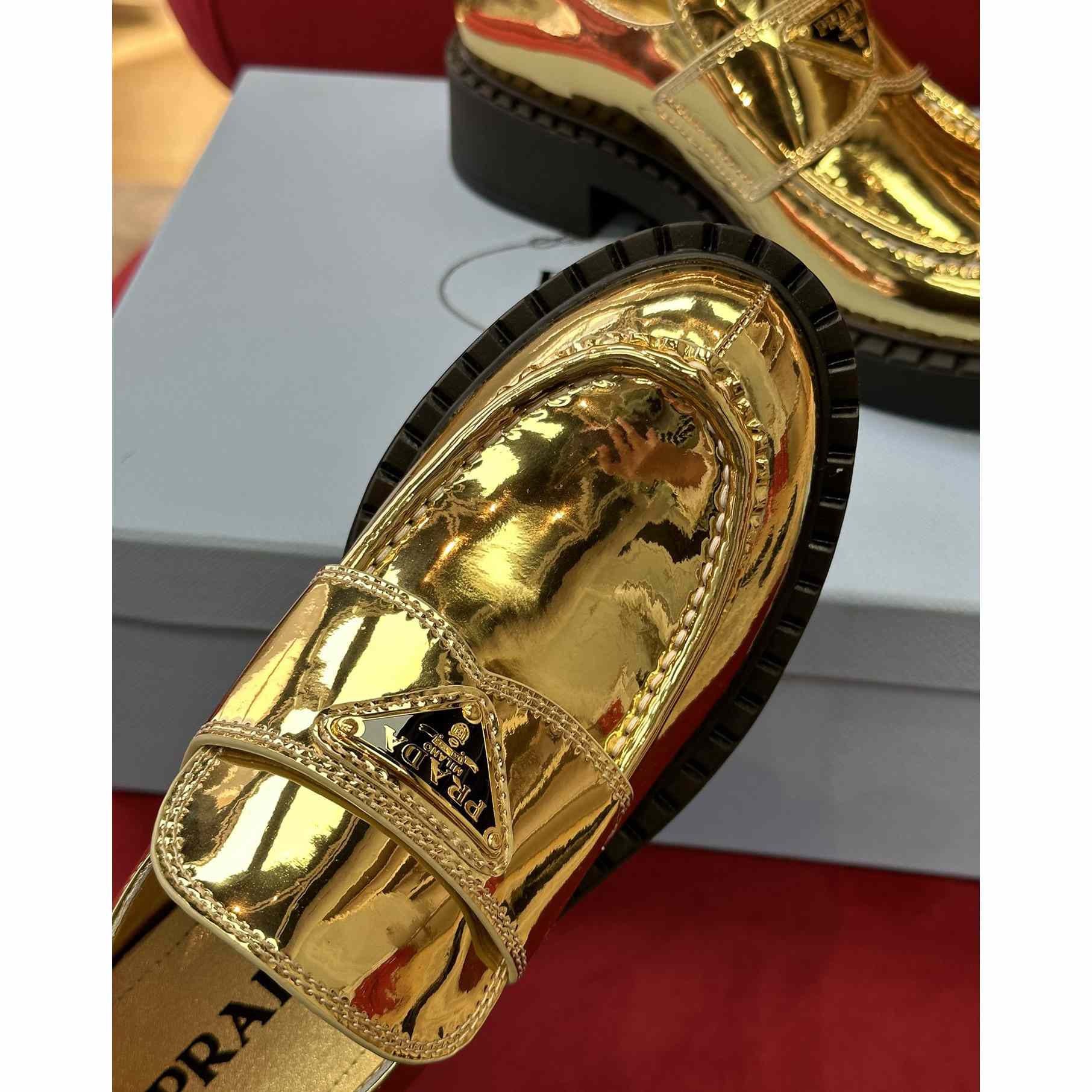 Prada Metallic Leather Loafers - DesignerGu