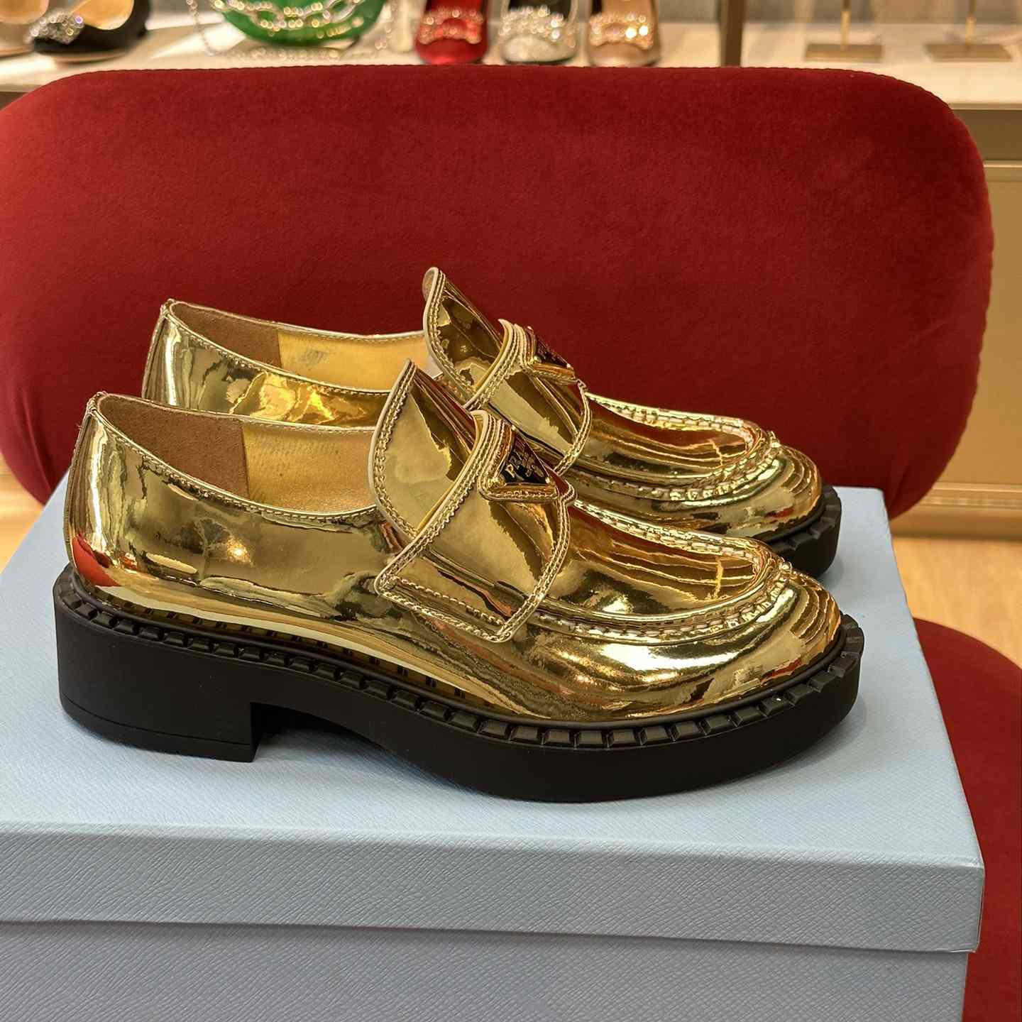 Prada Metallic Leather Loafers - DesignerGu