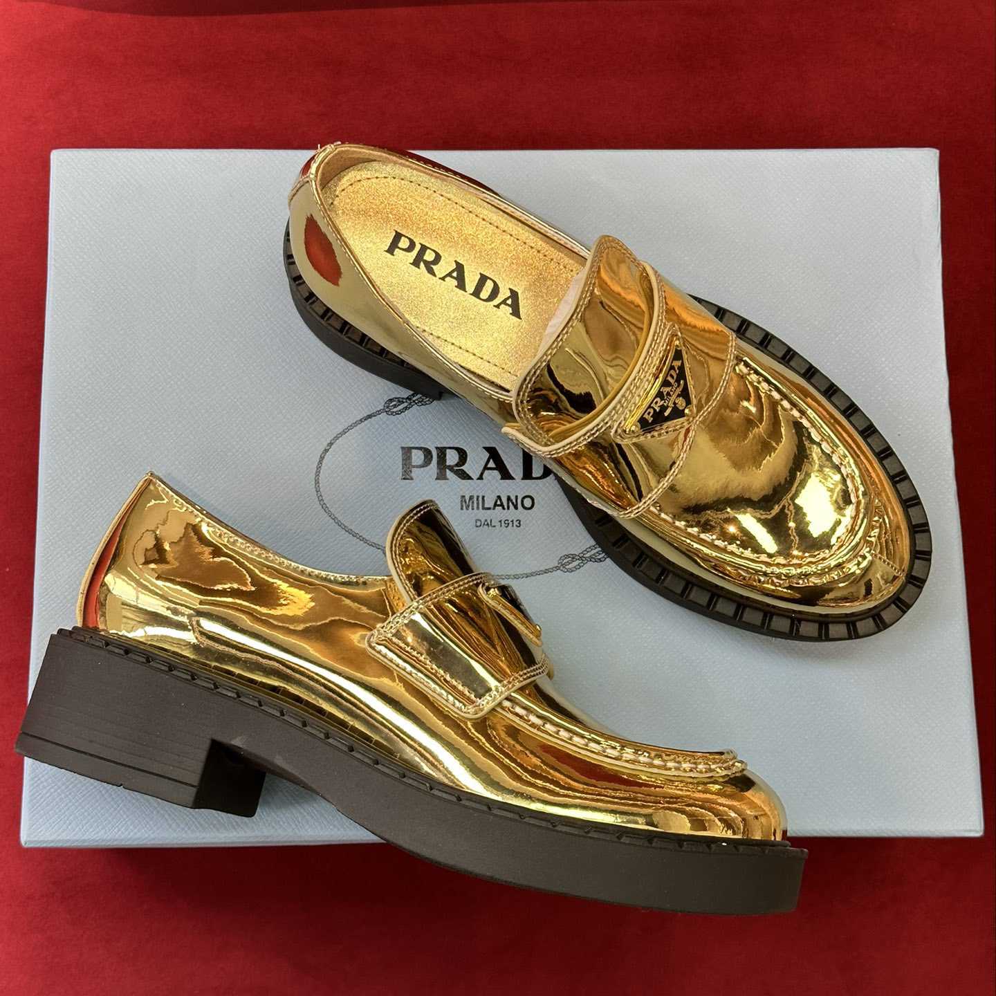 Prada Metallic Leather Loafers - DesignerGu