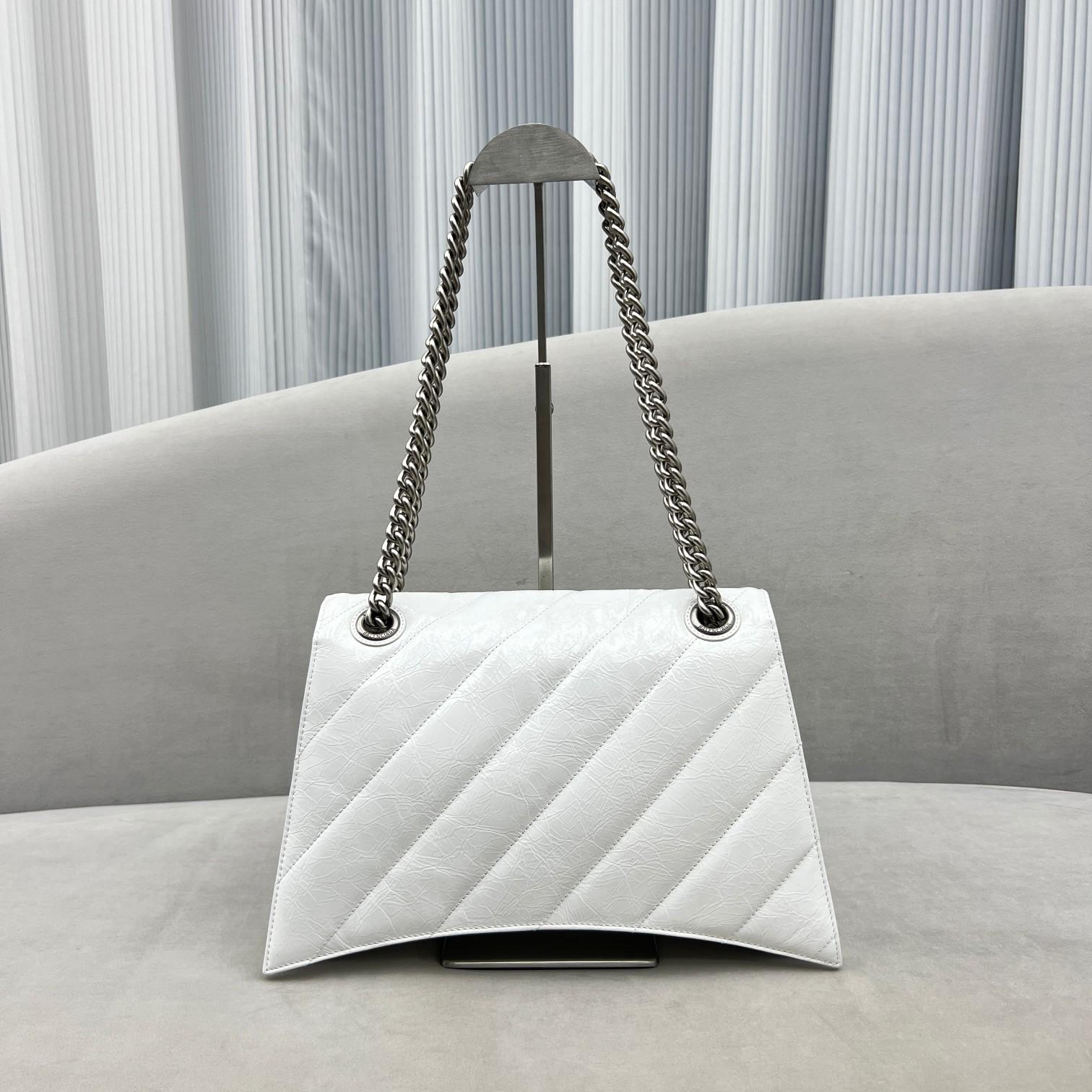 Balenciaga Women's Crush Medium Chain Bag Quilted In Optic White(31-20-12cm) - DesignerGu