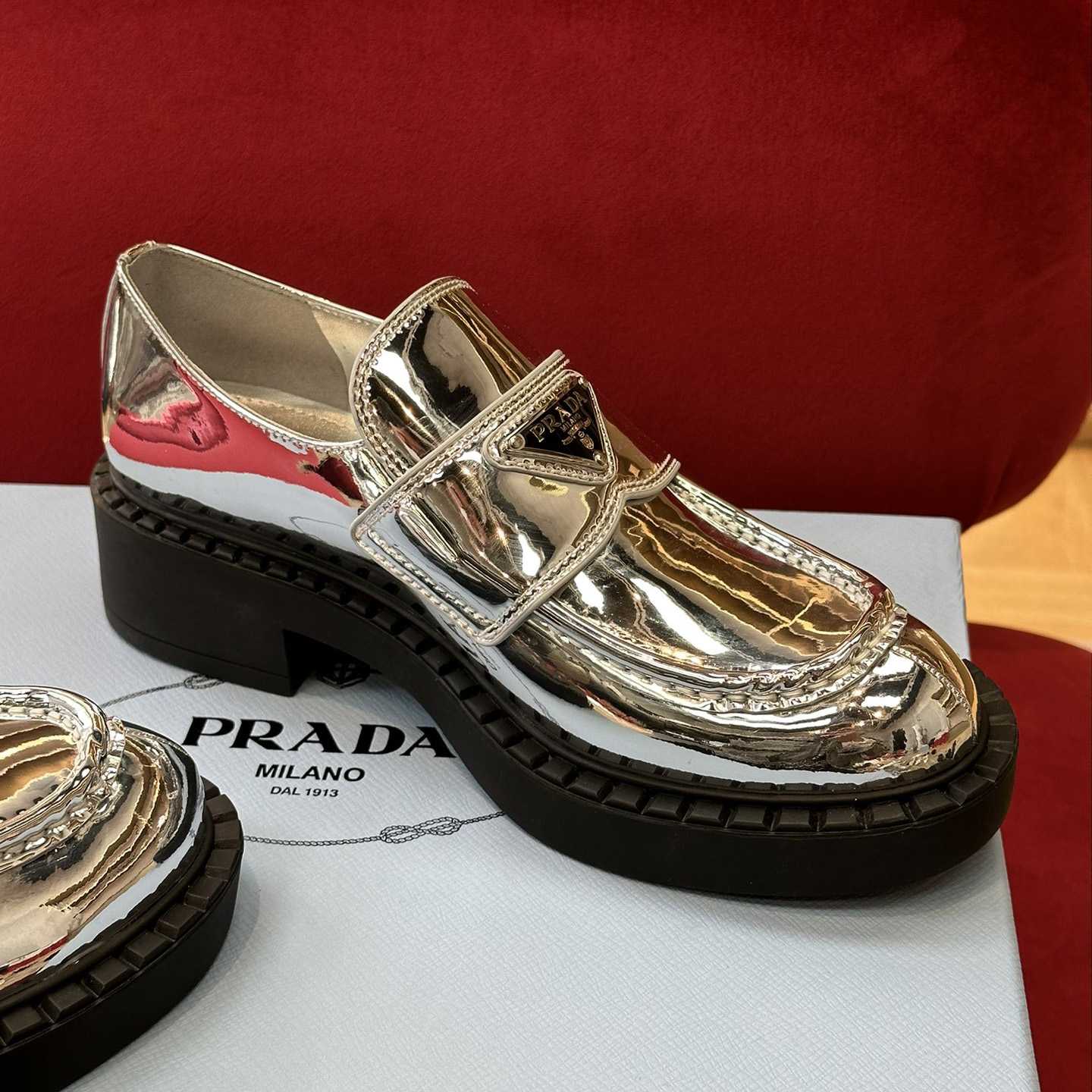 Prada Metallic Leather Loafers - DesignerGu